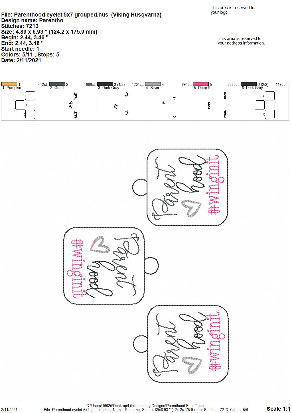 Parenthood Fobs - DIGITAL Embroidery DESIGN