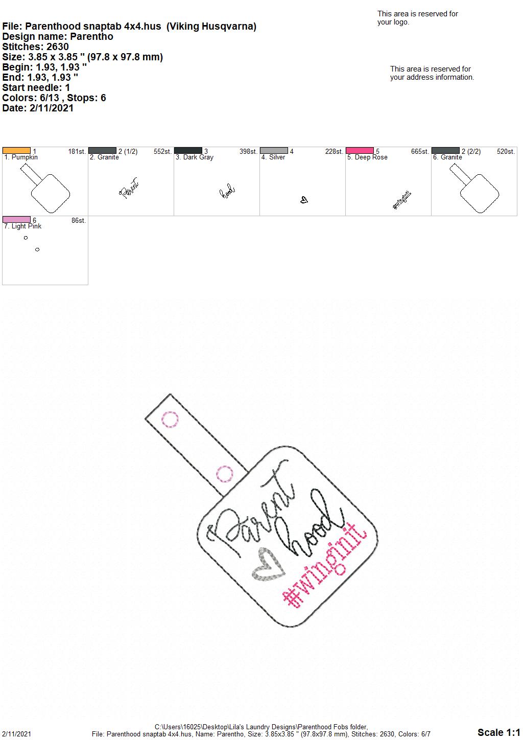Parenthood Fobs - DIGITAL Embroidery DESIGN