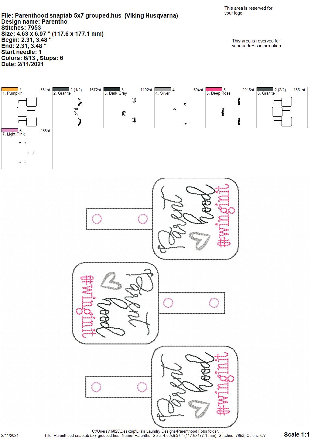 Parenthood Fobs - DIGITAL Embroidery DESIGN