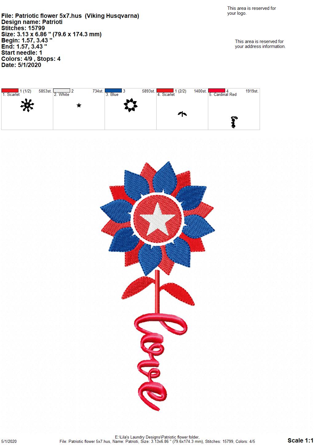 Patriotic Flower - 2 Sizes - Digital Embroidery Design