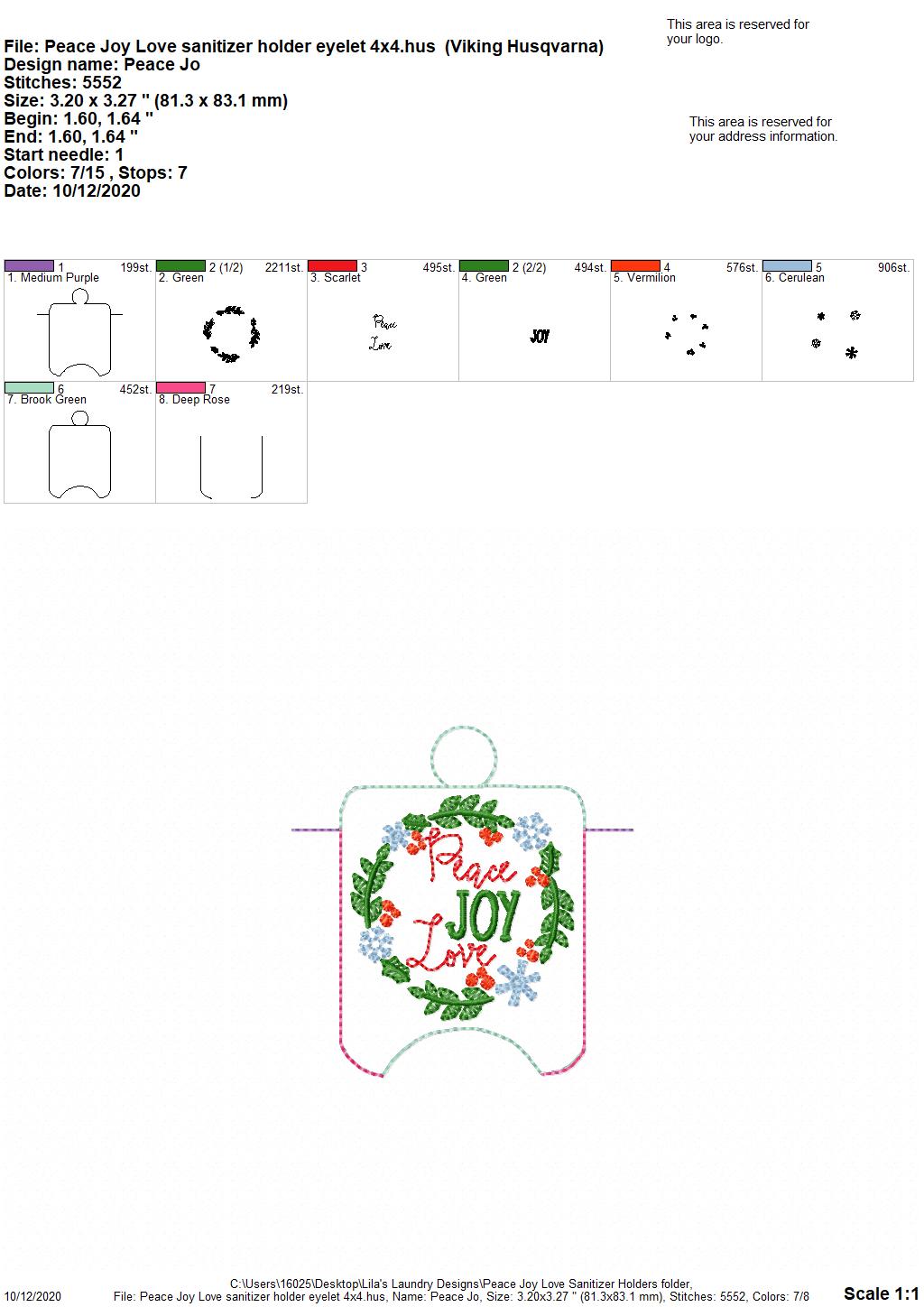Peace Joy Love Sanitizer Holders - DIGITAL Embroidery DESIGN