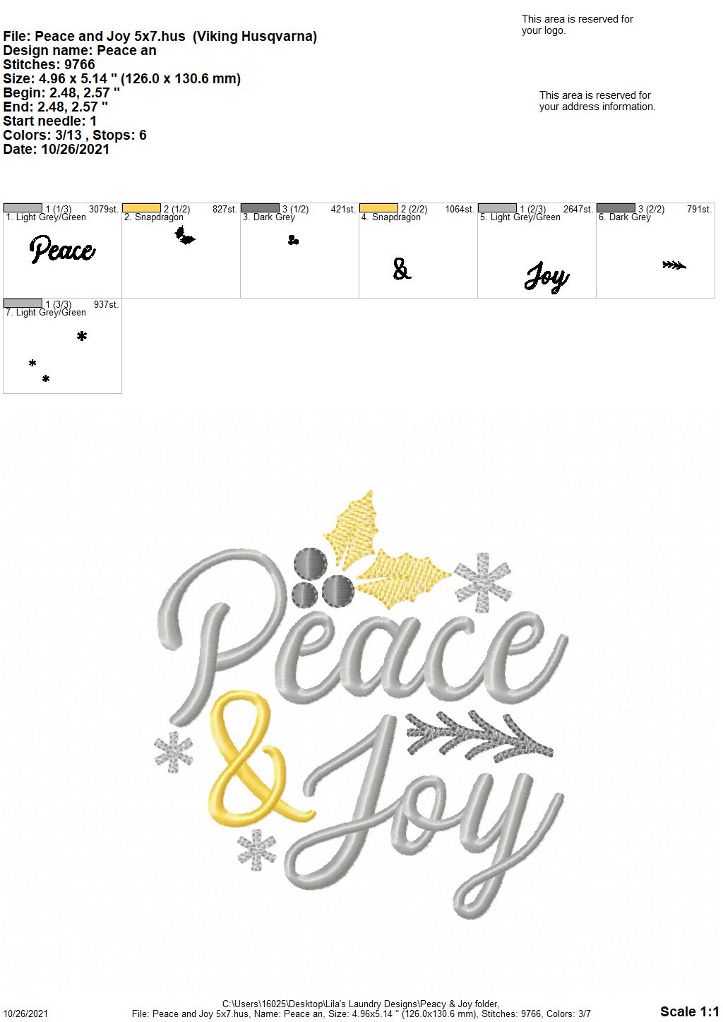 Peace & Joy - 3 sizes- Digital Embroidery Design