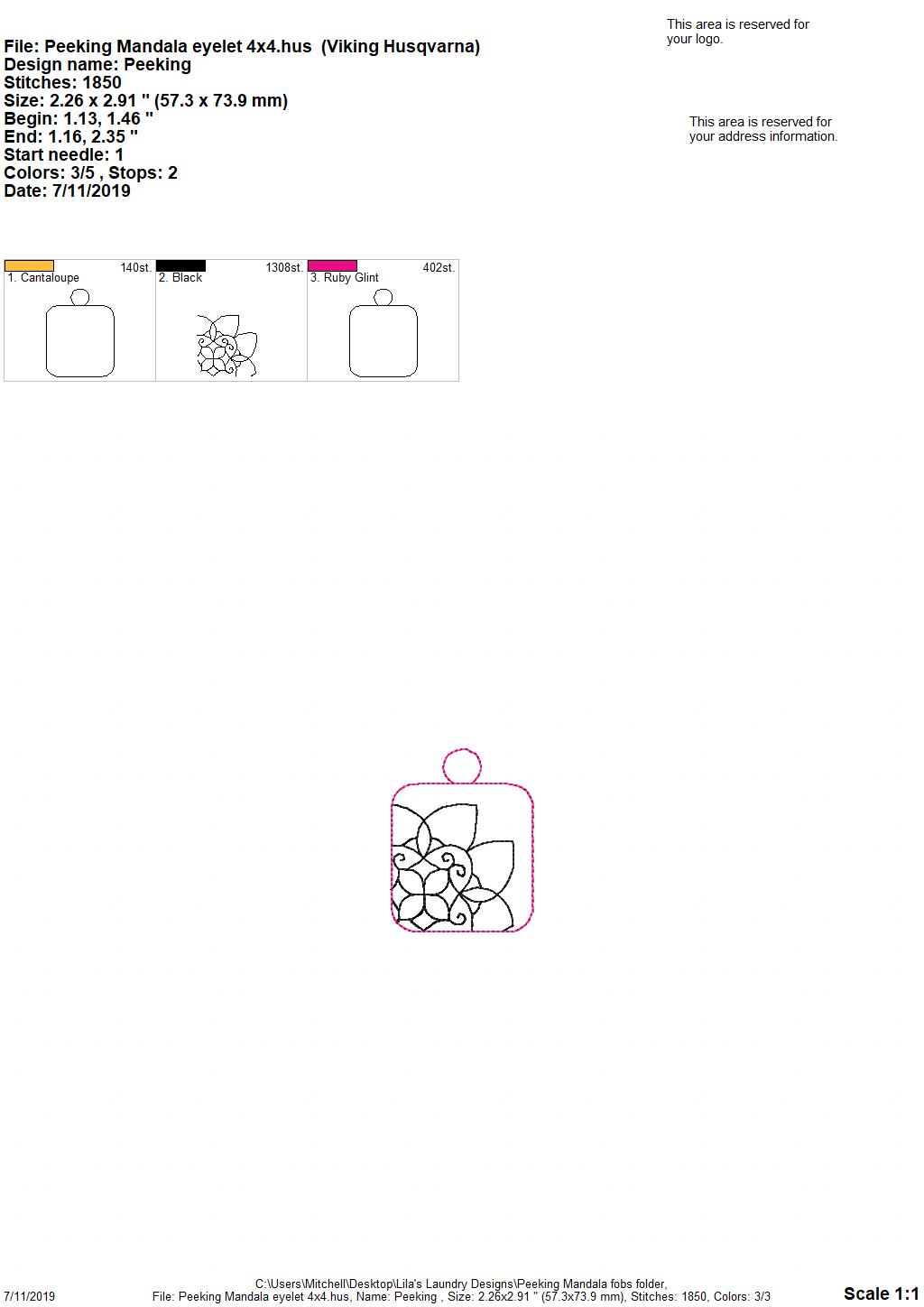 Peeking Mandala Fobs - DIGITAL Embroidery DESIGN