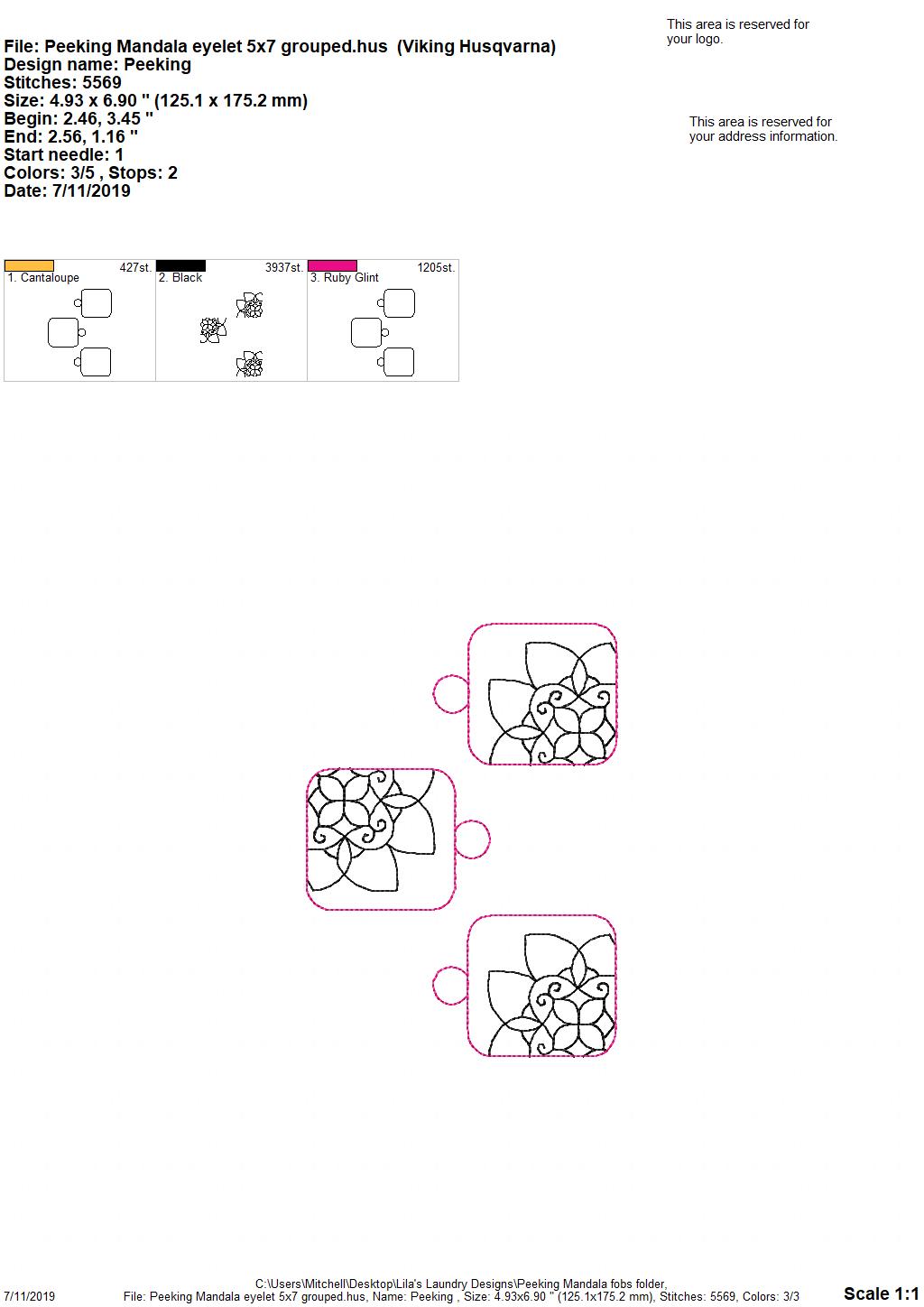 Peeking Mandala Fobs - DIGITAL Embroidery DESIGN