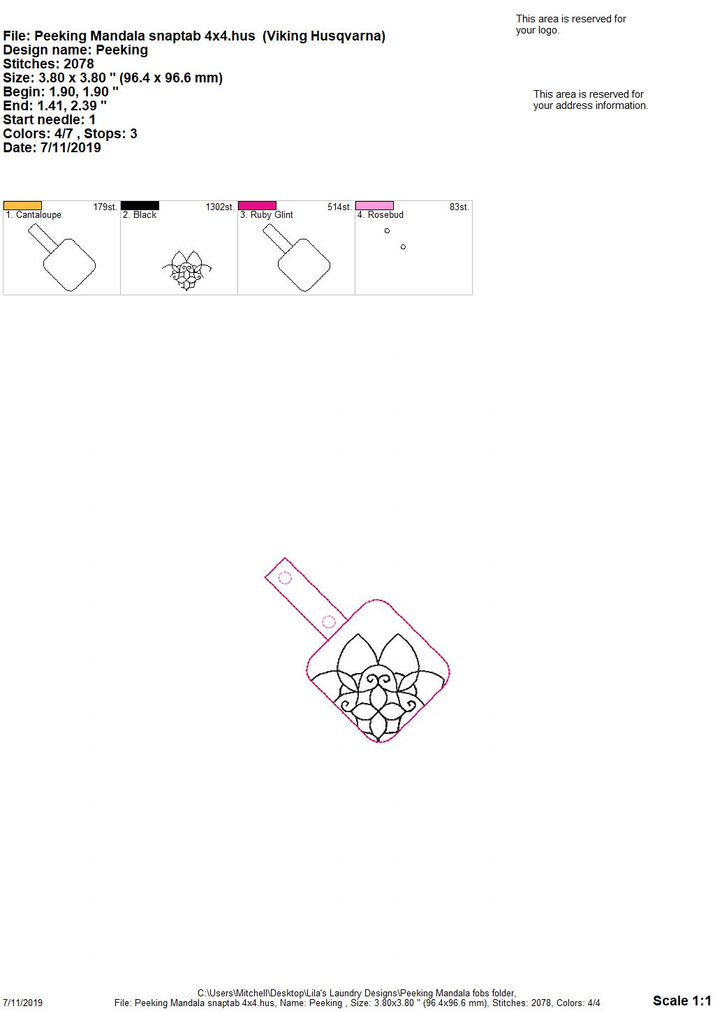 Peeking Mandala Fobs - DIGITAL Embroidery DESIGN
