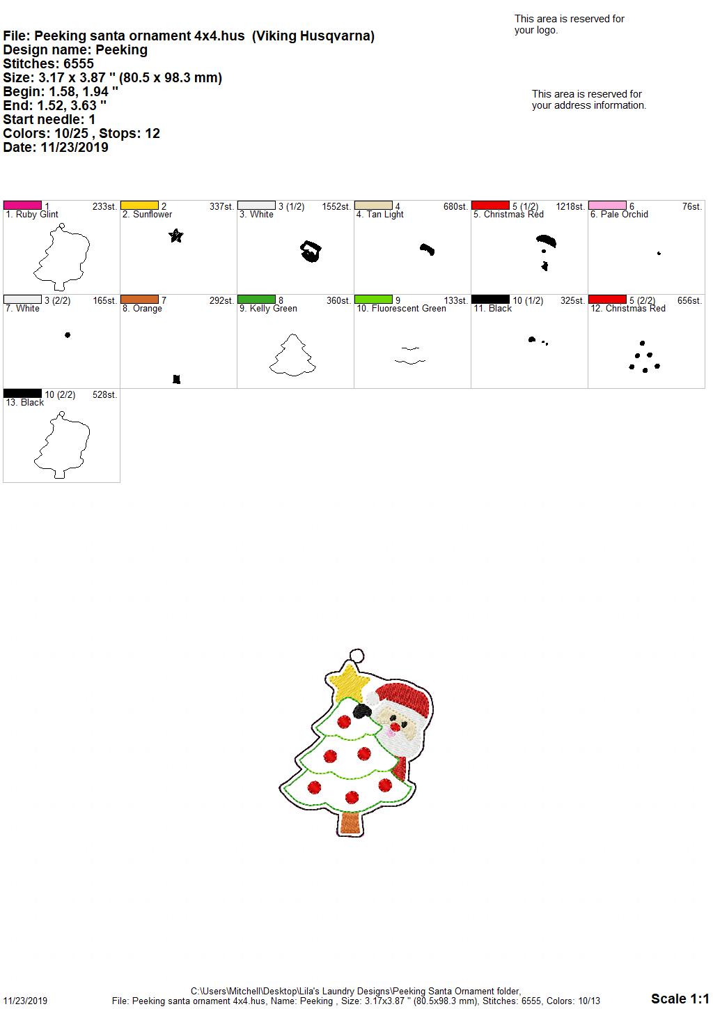 Peeking Ornament Set of 6 - Digital Embroidery Design