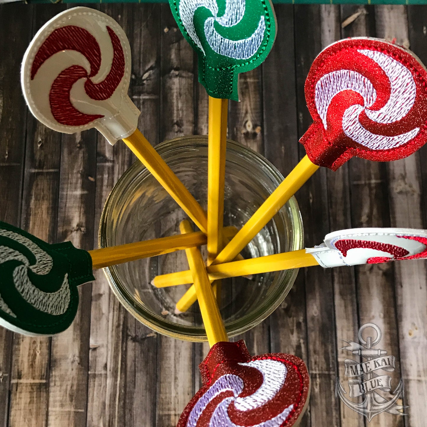 Peppermint Pencil Toppers 4x4 and 5x7 included- DIGITAL Embroidery DESIGN