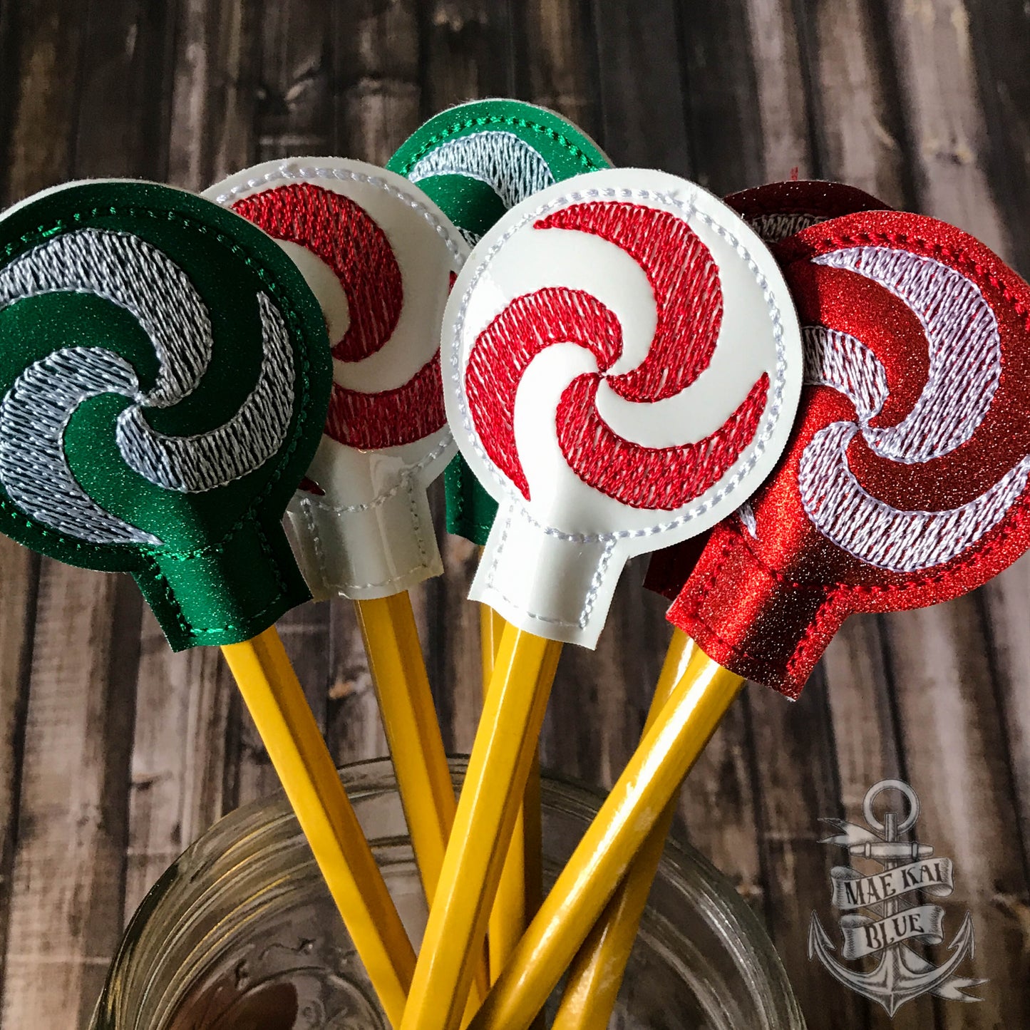 Peppermint Pencil Toppers 4x4 and 5x7 included- DIGITAL Embroidery DESIGN