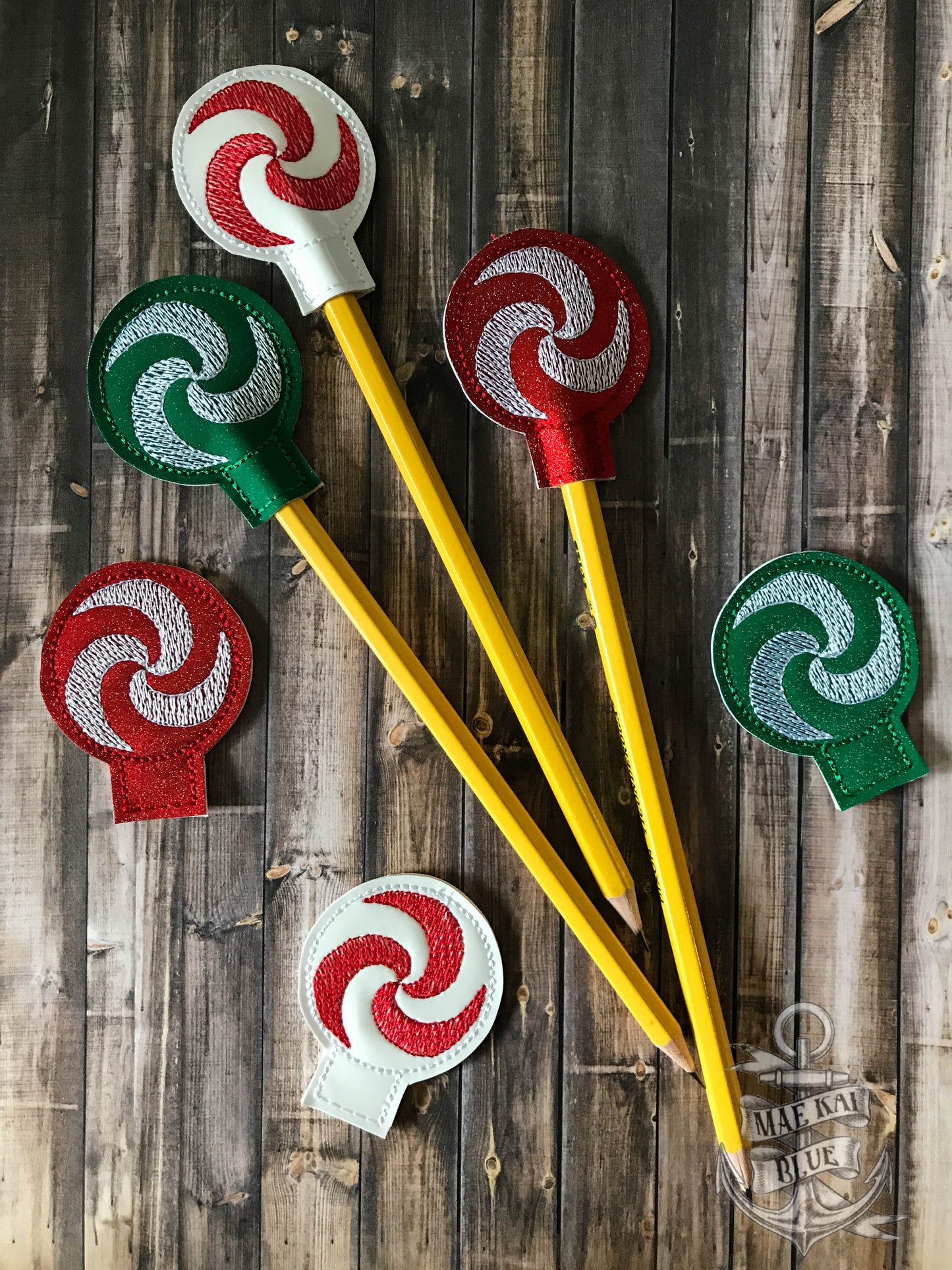 Peppermint Pencil Toppers 4x4 and 5x7 included- DIGITAL Embroidery DESIGN