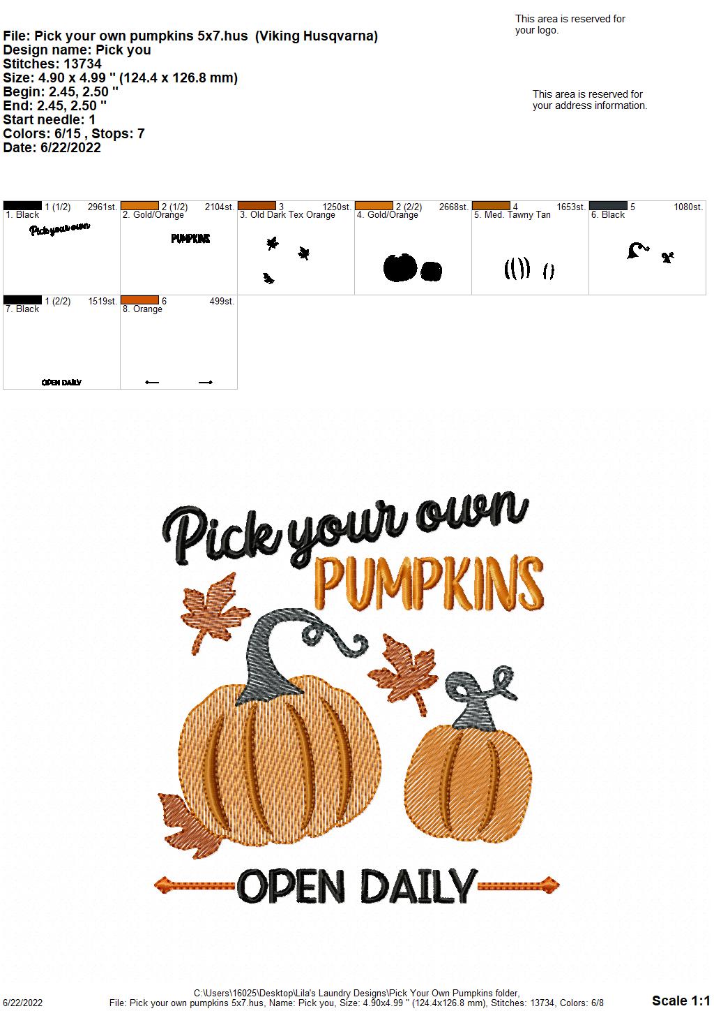 Pick Your Own Pumpkins - 3 sizes- Digital Embroidery Design
