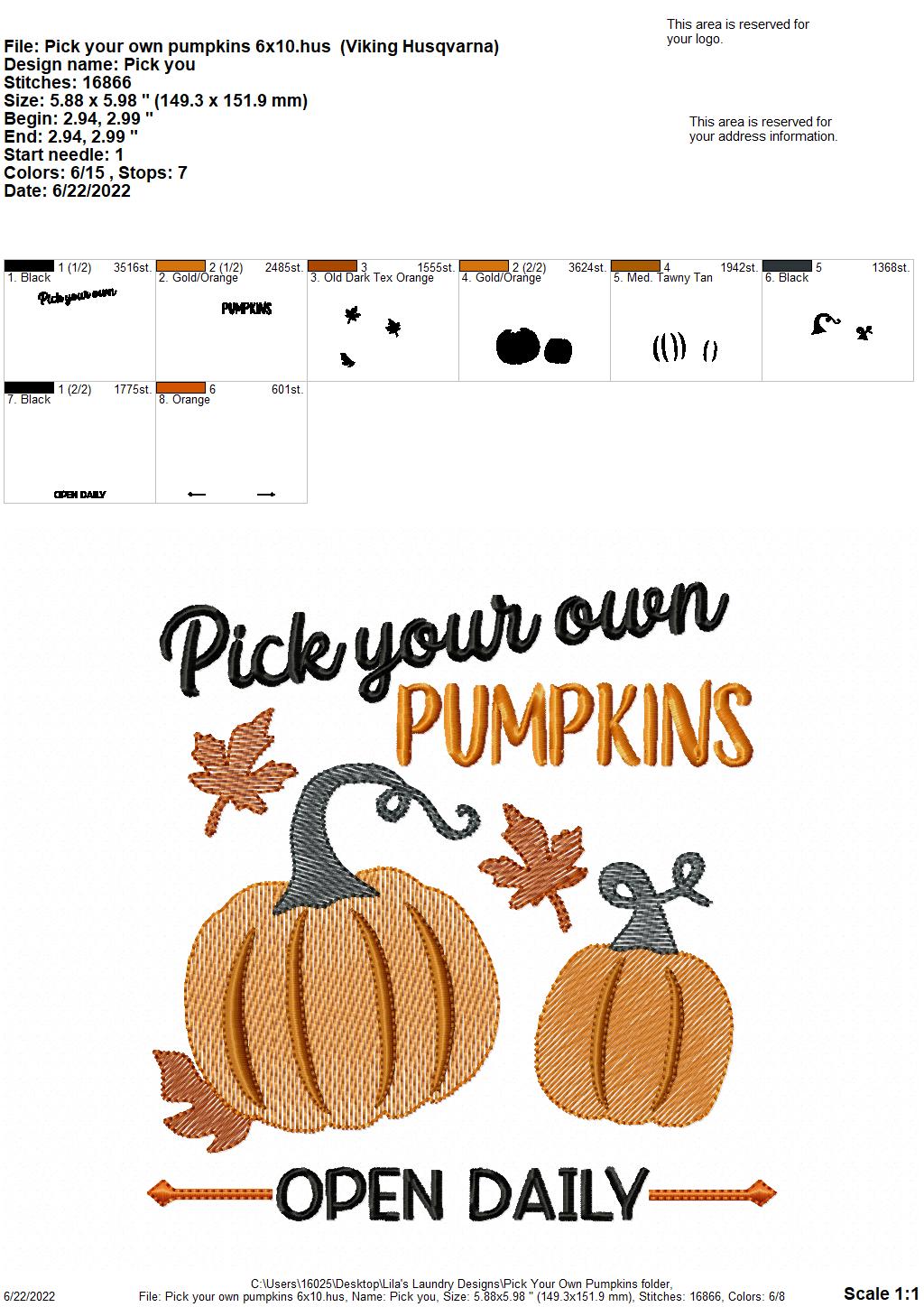 Pick Your Own Pumpkins - 3 sizes- Digital Embroidery Design
