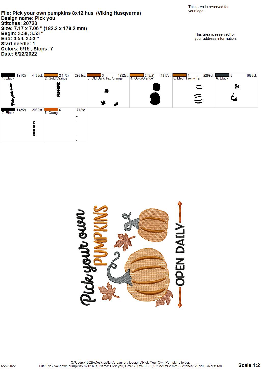 Pick Your Own Pumpkins - 3 sizes- Digital Embroidery Design