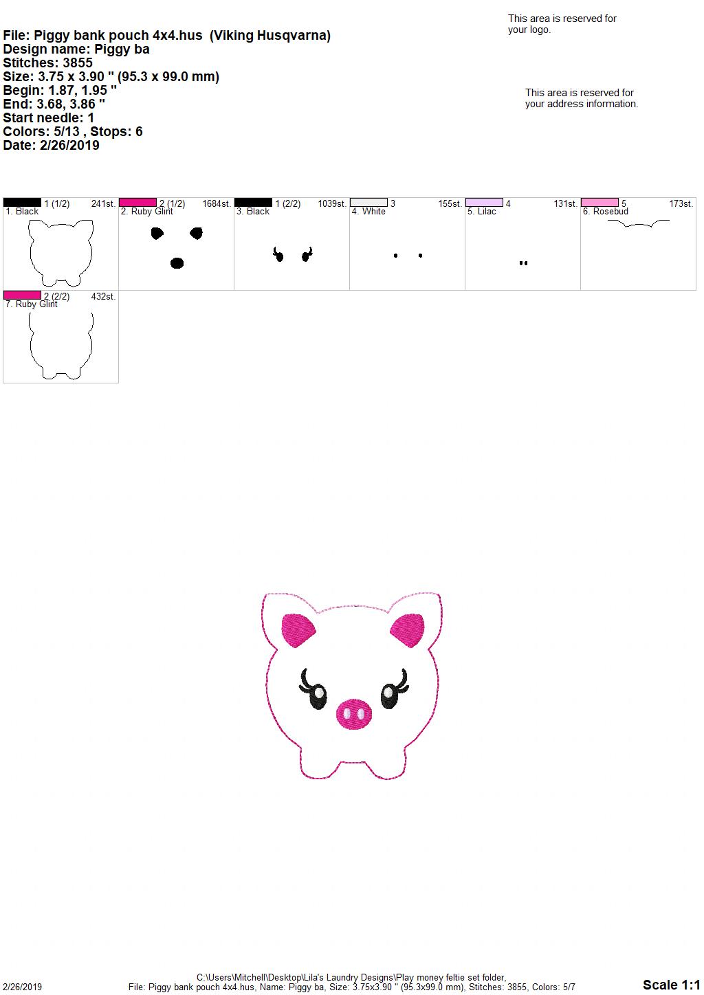 Play Money Feltie Set - 2 sizes- Digital Embroidery Design