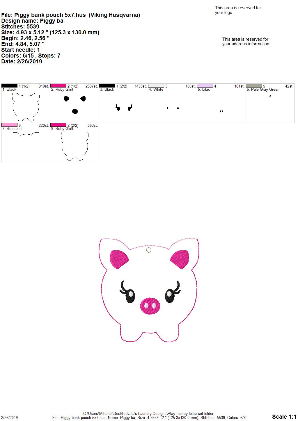 Play Money Feltie Set - 2 sizes- Digital Embroidery Design