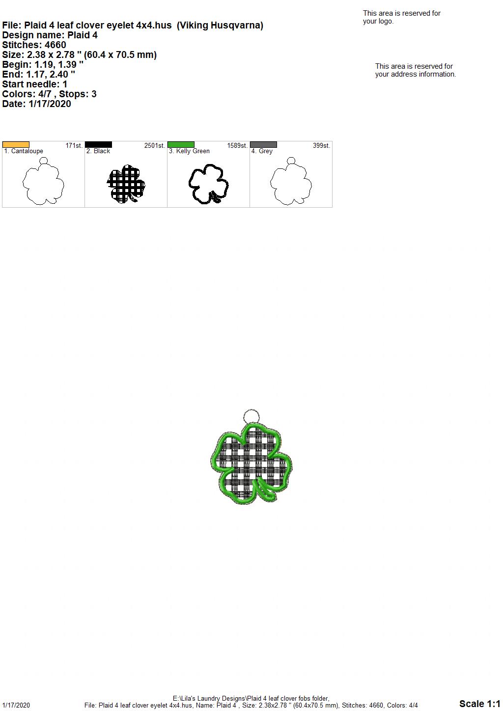 Plaid 4 Leaf Clover Fobs -  DIGITAL Embroidery DESIGN