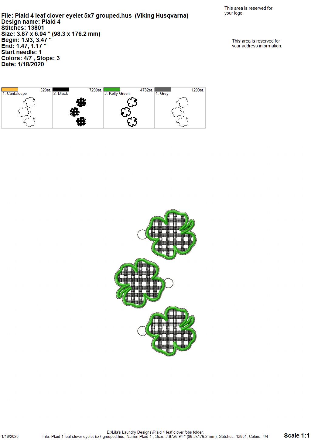 Plaid 4 Leaf Clover Fobs -  DIGITAL Embroidery DESIGN