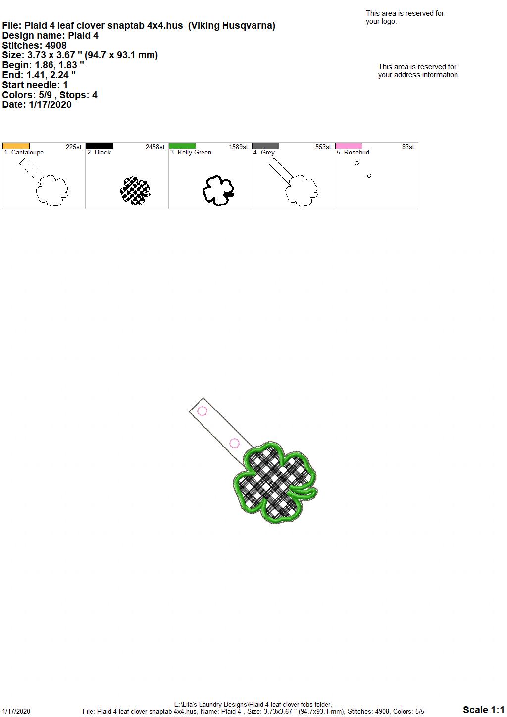 Plaid 4 Leaf Clover Fobs -  DIGITAL Embroidery DESIGN
