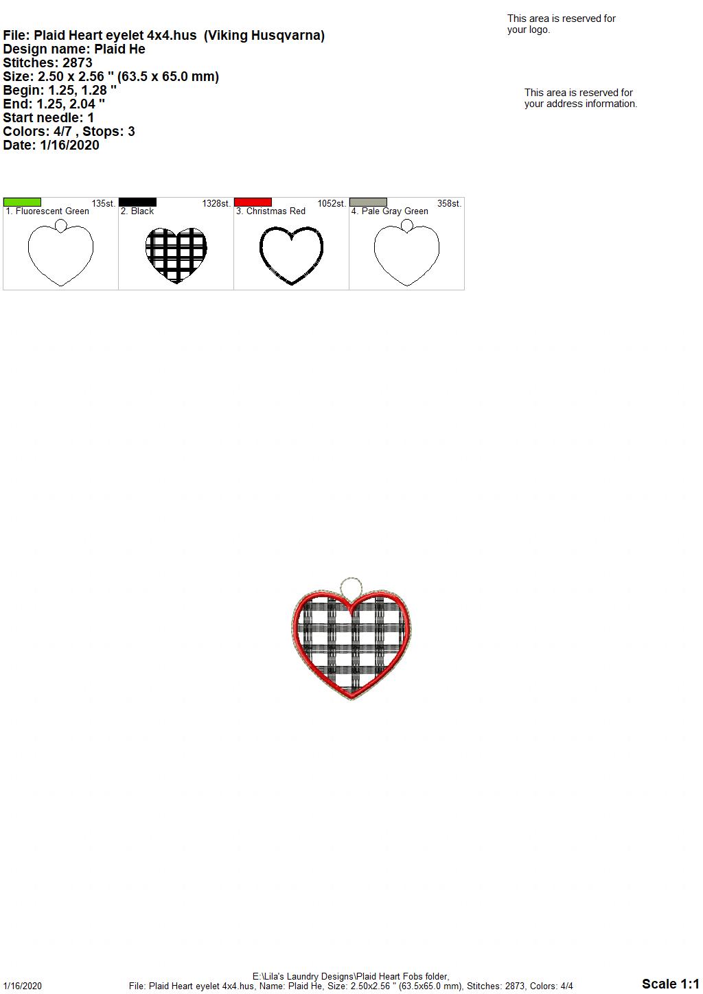 Plaid Heart Fobs -  DIGITAL Embroidery DESIGN