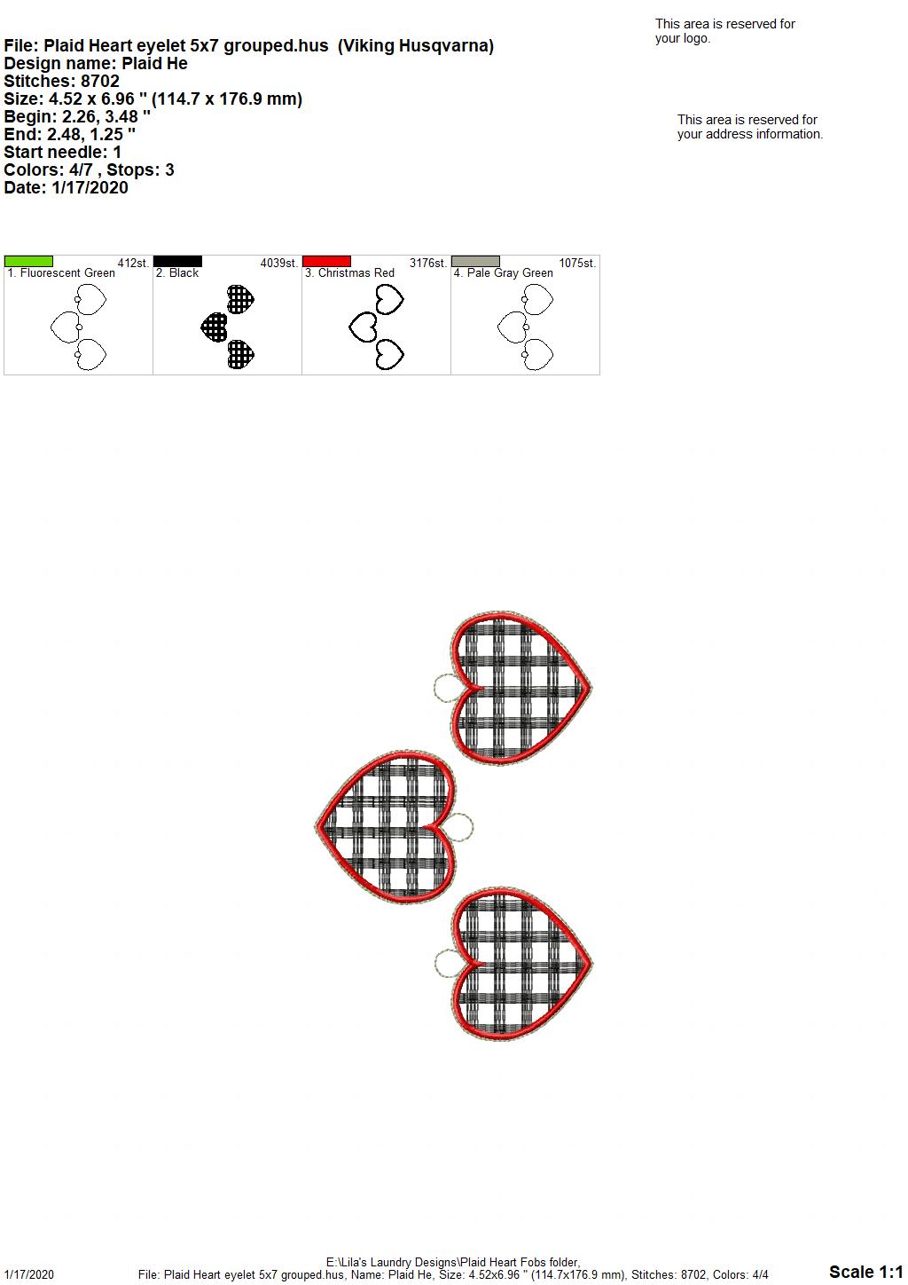 Plaid Heart Fobs -  DIGITAL Embroidery DESIGN