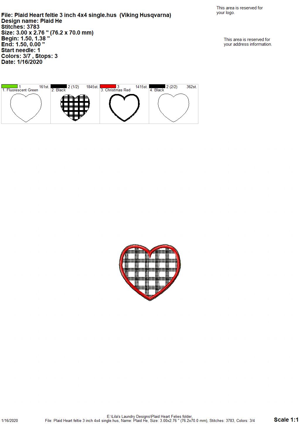 Plaid Heart Felties - 3 sizes - Digital Embroidery Design