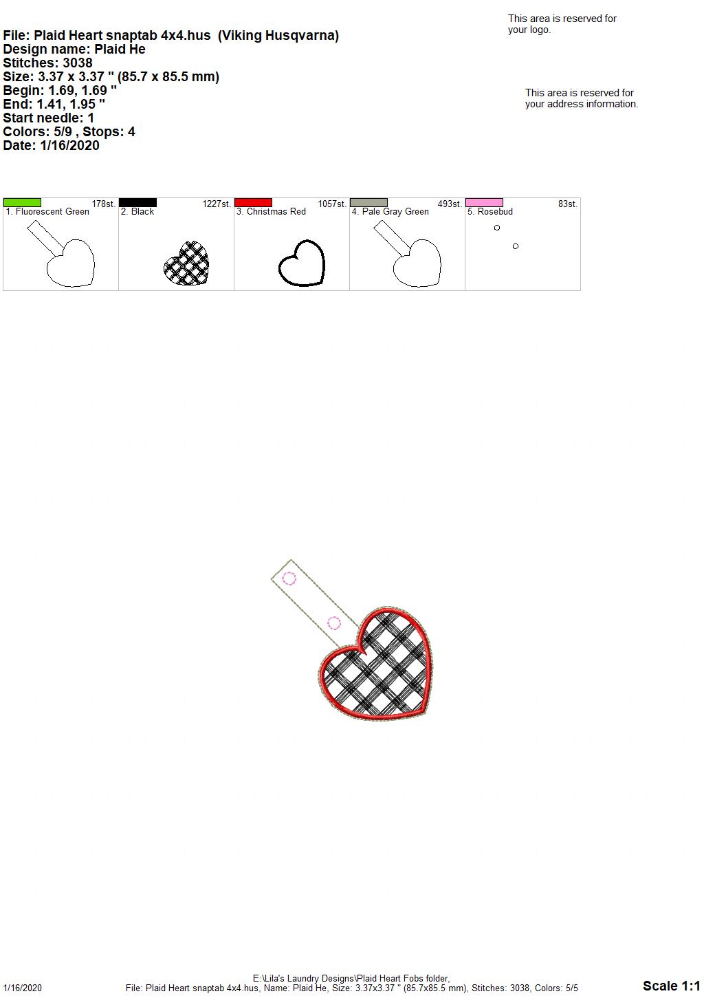 Plaid Heart Fobs -  DIGITAL Embroidery DESIGN