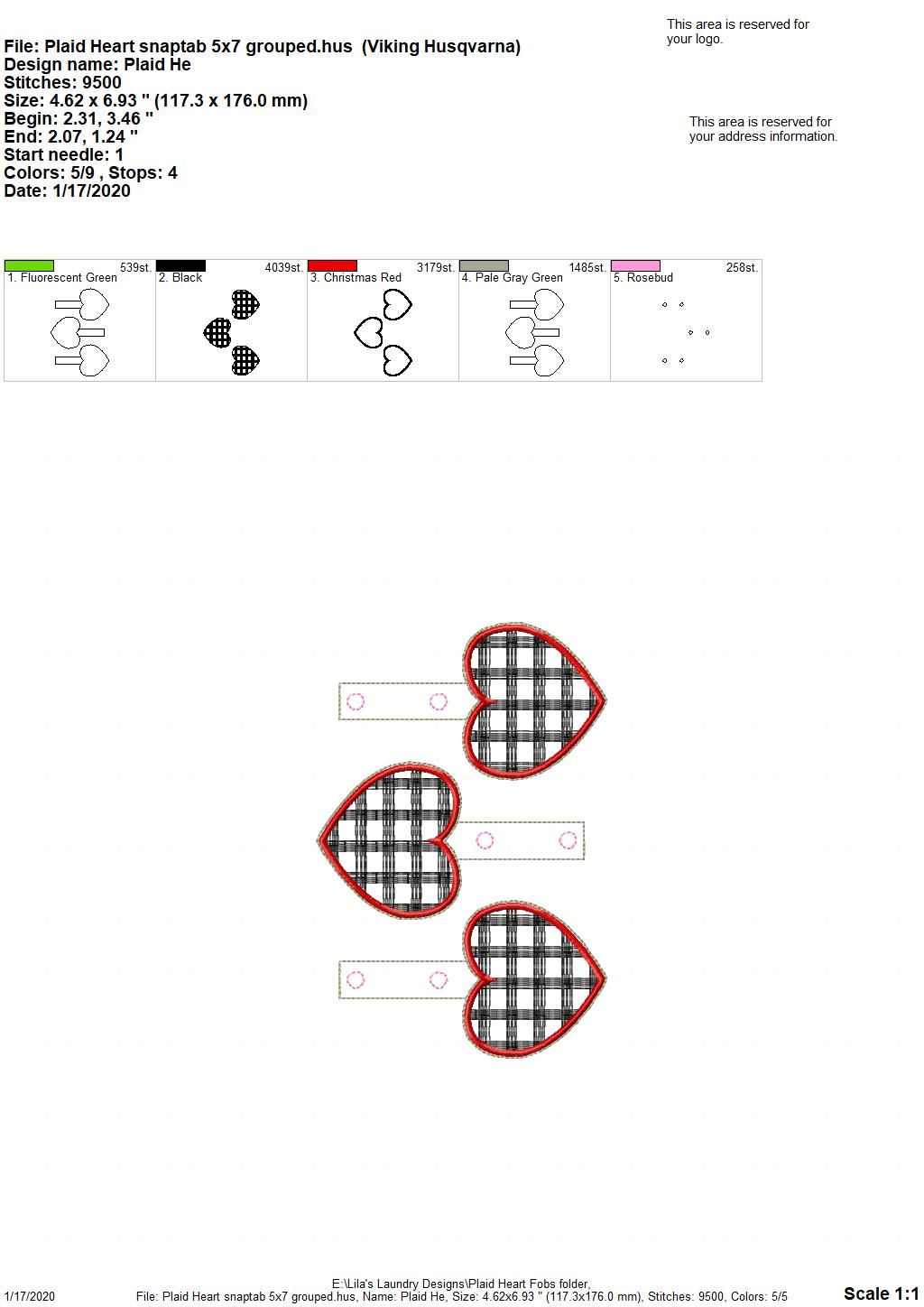 Plaid Heart Fobs -  DIGITAL Embroidery DESIGN