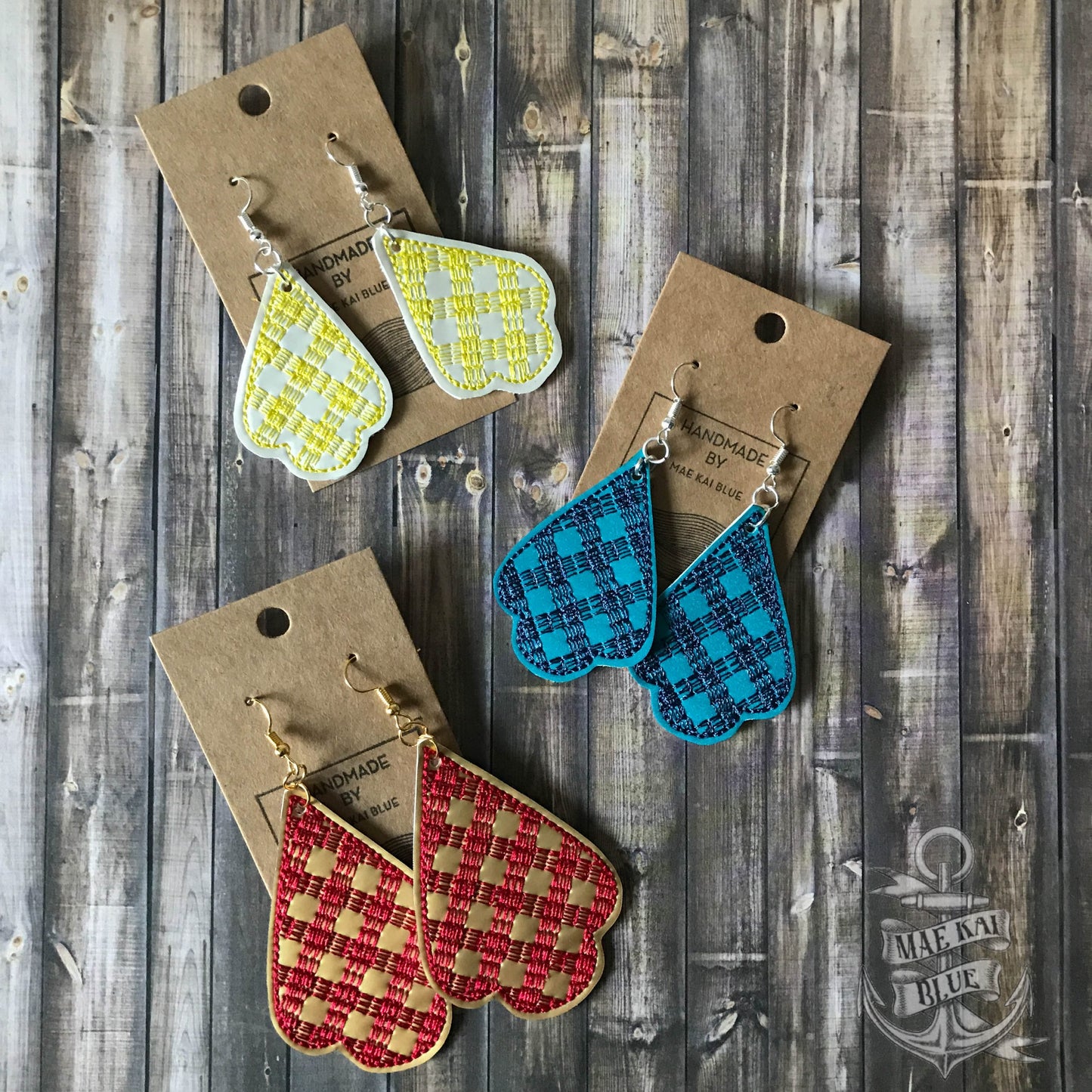 Plaid Earrings - 3 sizes - 4x4 and 5x7 Grouped- Digital Embroidery Design