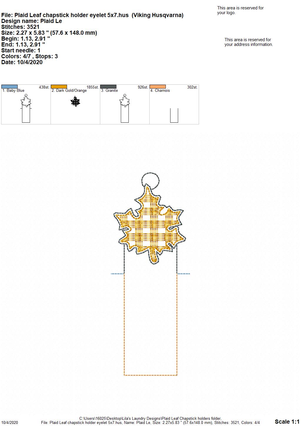Plaid Leaf Lip Balm Holders 5x7 - DIGITAL Embroidery DESIGN