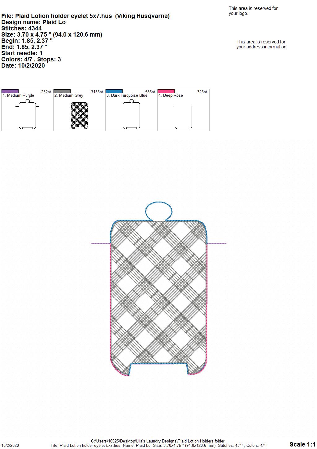 Plaid Lotion Holder 5x7 included- DIGITAL Embroidery DESIGN