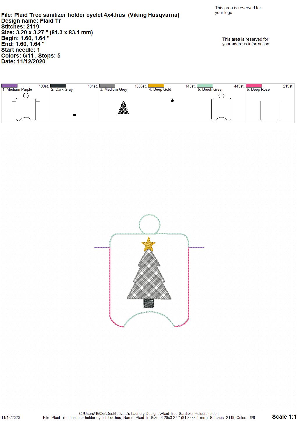 Plaid Tree Sanitizer Holders - DIGITAL Embroidery DESIGN