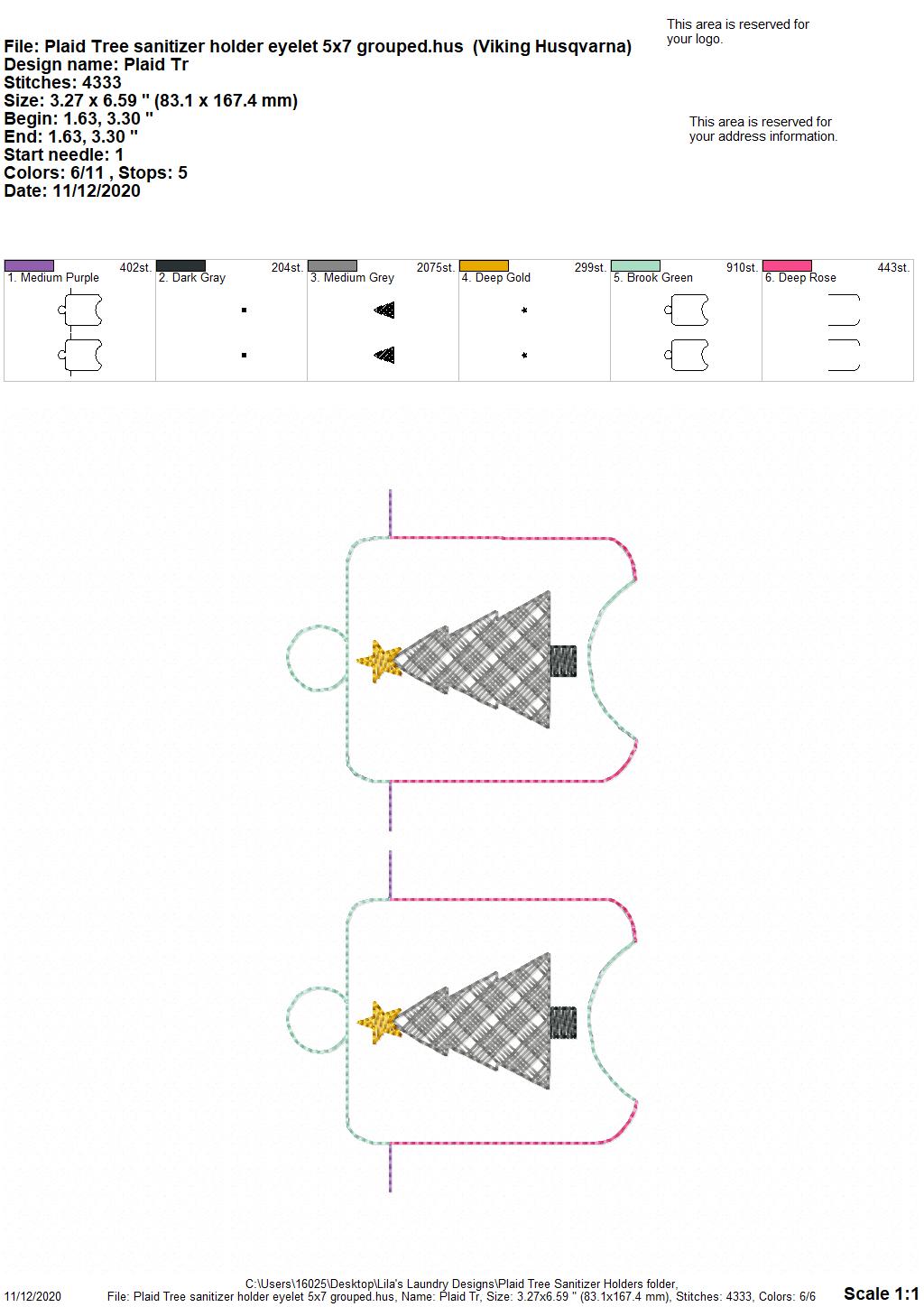 Plaid Tree Sanitizer Holders - DIGITAL Embroidery DESIGN