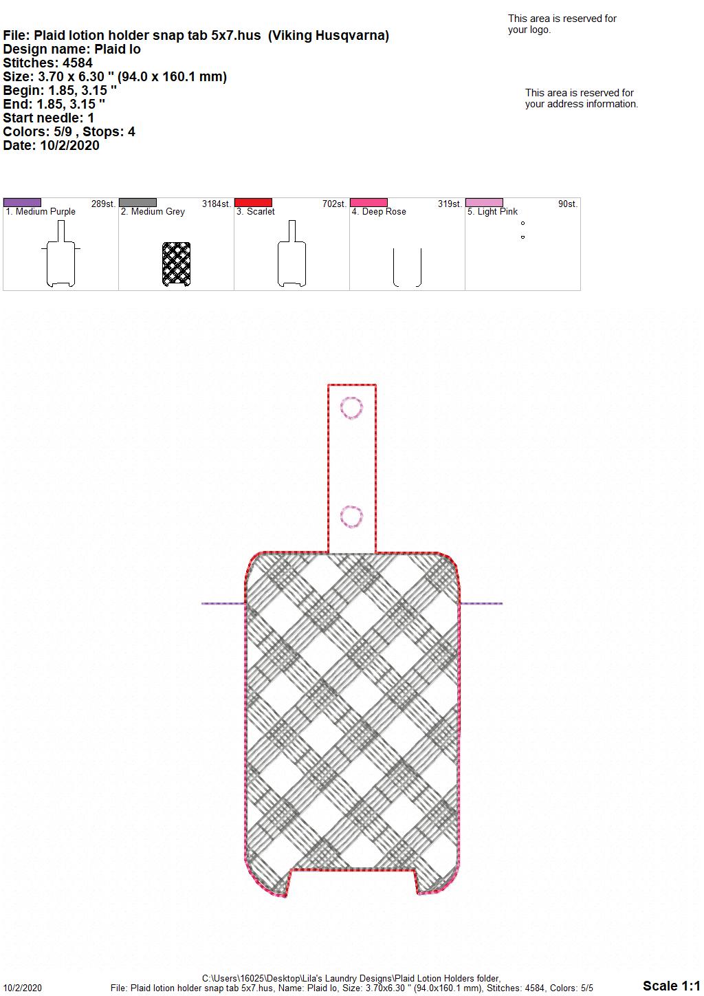 Plaid Lotion Holder 5x7 included- DIGITAL Embroidery DESIGN