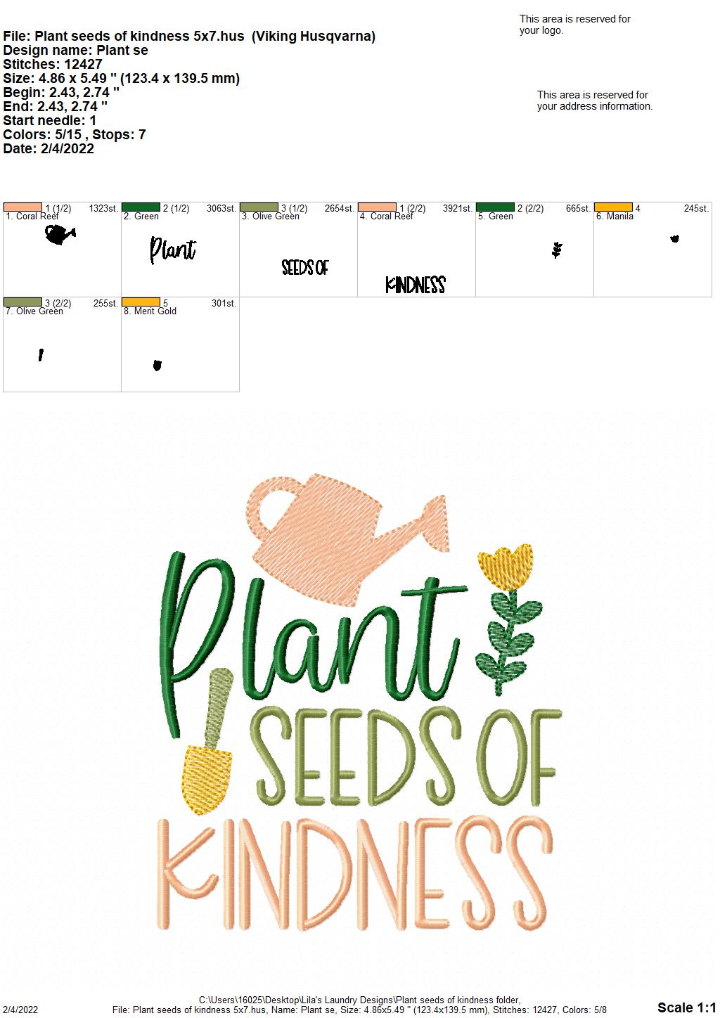 Plant Seeds of Kindness - 3 sizes- Digital Embroidery Design