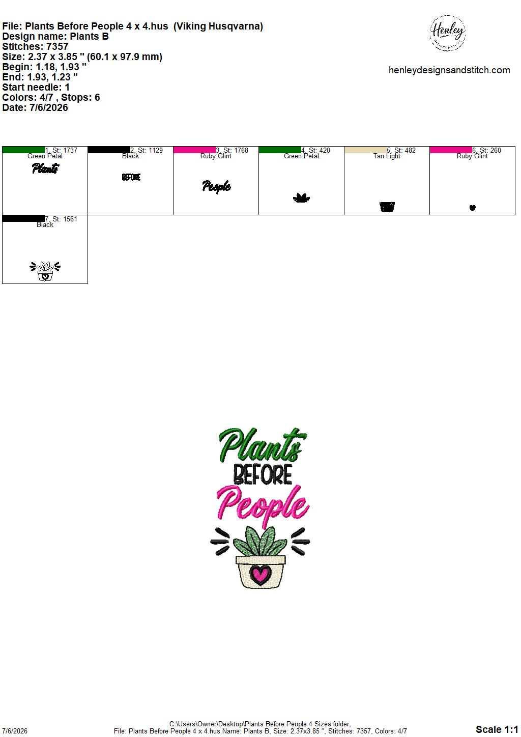 Plants Before People – 4 x 4, 5 x 7, 6 x 10 and 8 x 12 – DIGITAL Embroidery Design