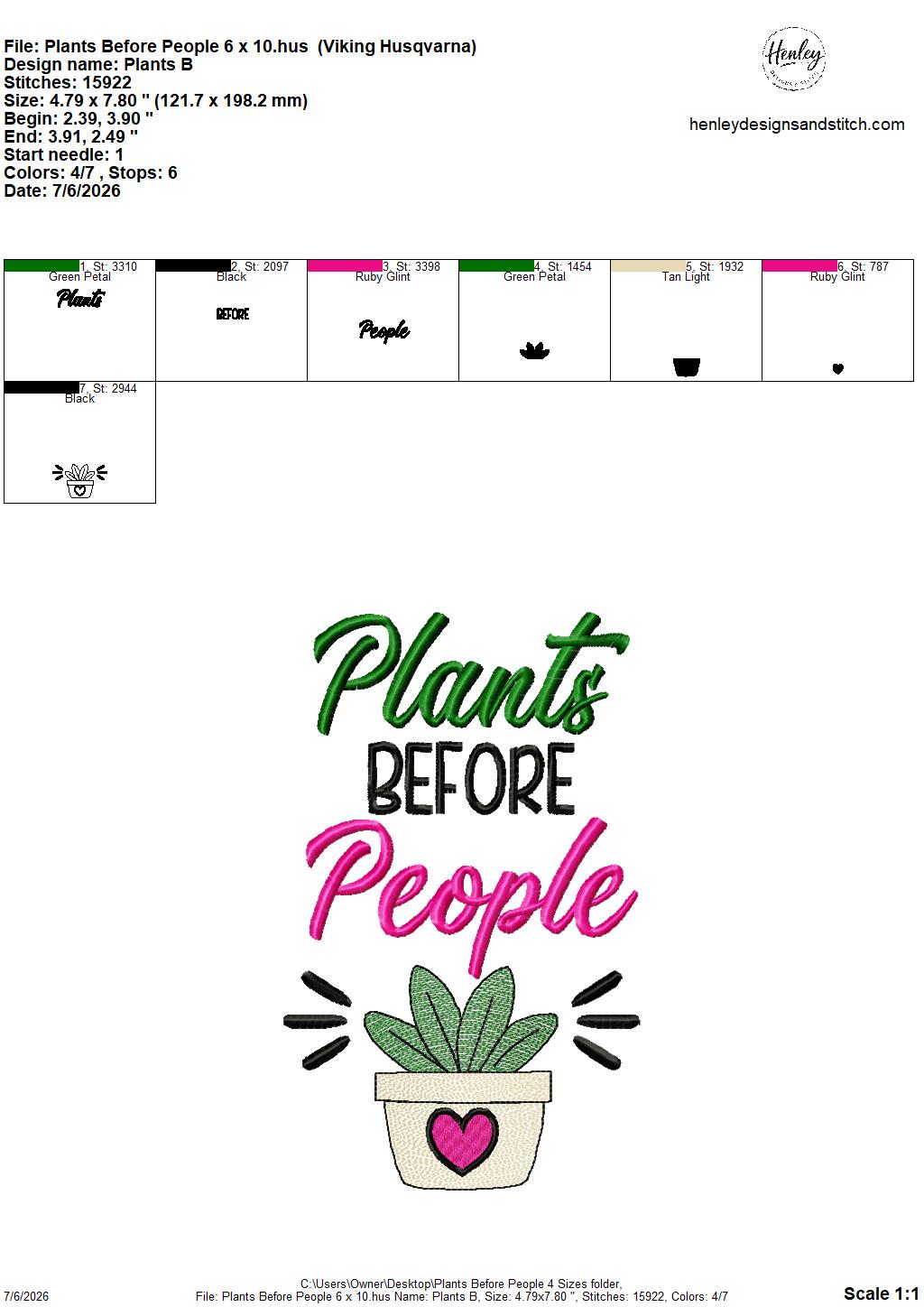 Plants Before People – 4 x 4, 5 x 7, 6 x 10 and 8 x 12 – DIGITAL Embroidery Design