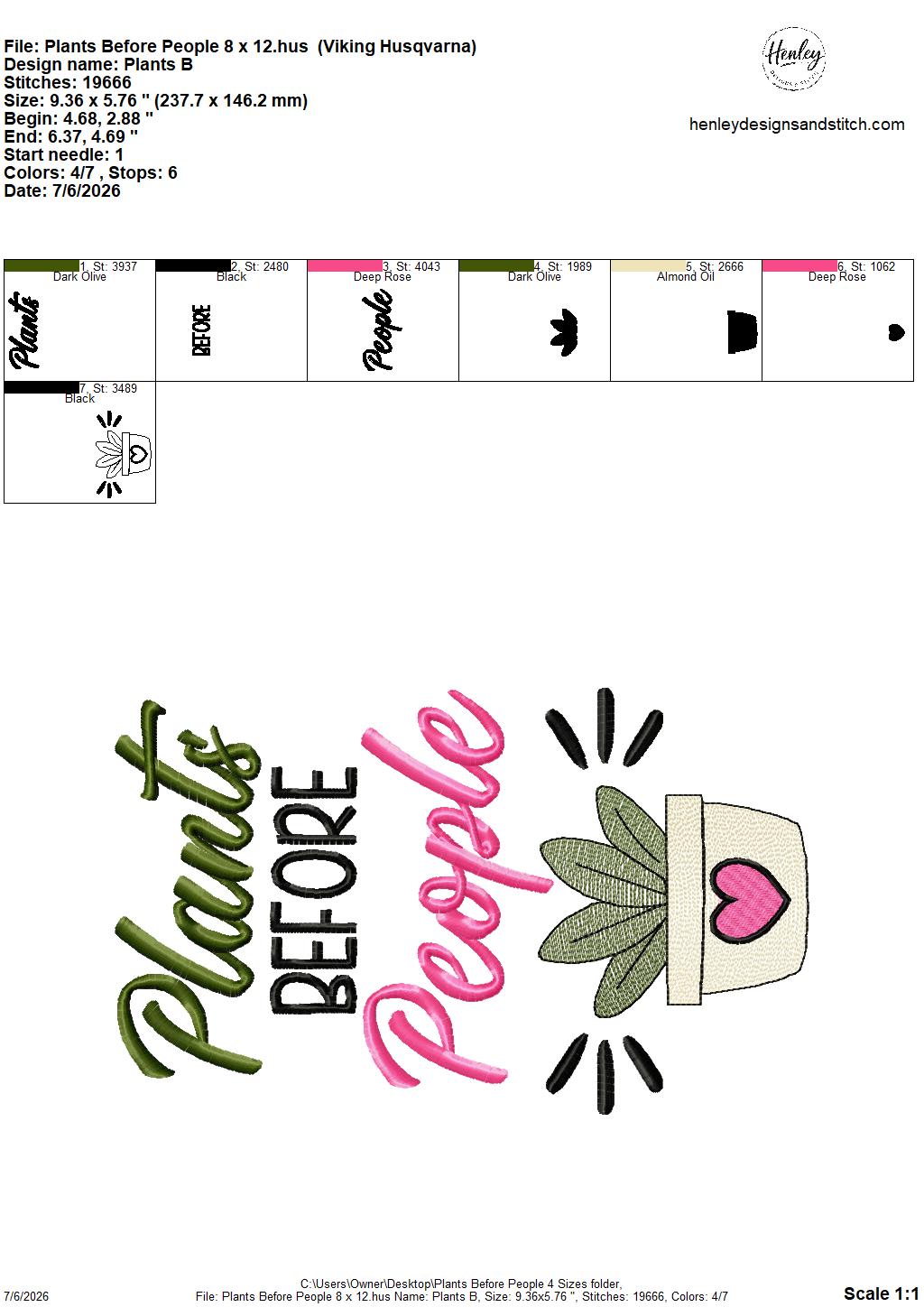 Plants Before People – 4 x 4, 5 x 7, 6 x 10 and 8 x 12 – DIGITAL Embroidery Design