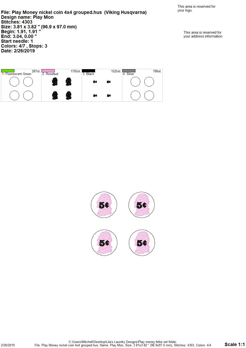 Play Money Feltie Set - 2 sizes- Digital Embroidery Design