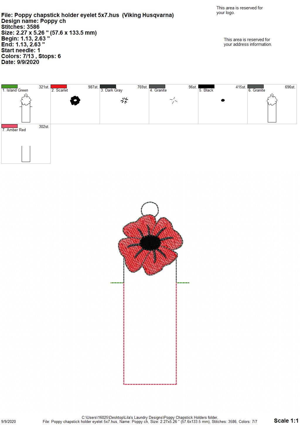 Poppy Lip Balm Holders 5x7 - DIGITAL Embroidery DESIGN
