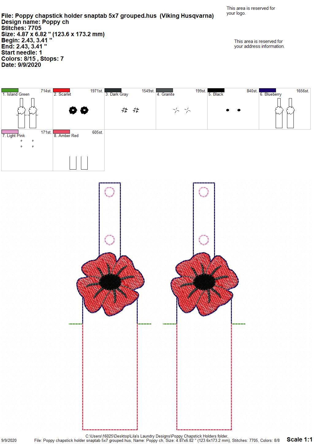 Poppy Lip Balm Holders 5x7 - DIGITAL Embroidery DESIGN