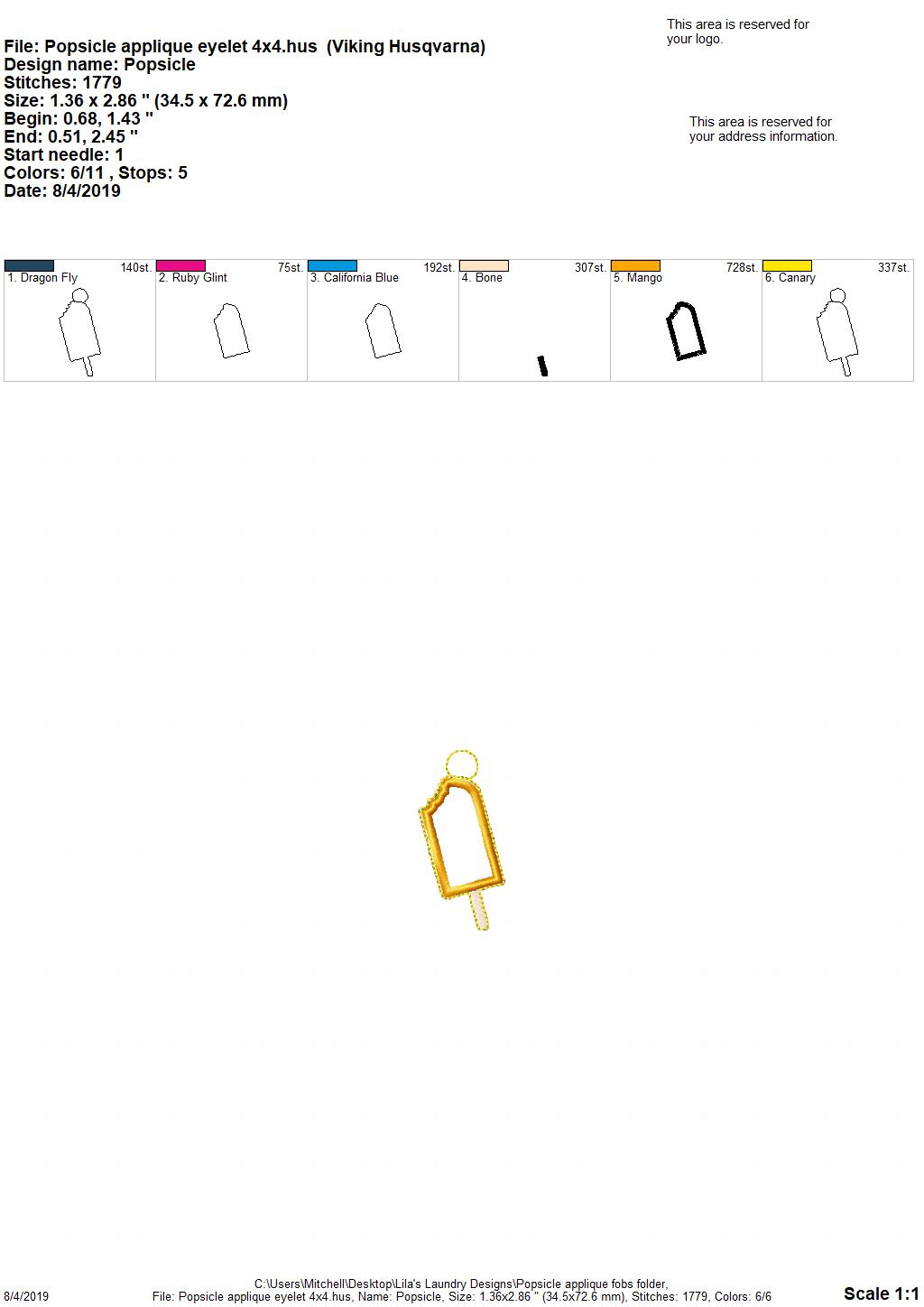 Popsicle Applique Fobs - DIGITAL Embroidery DESIGN