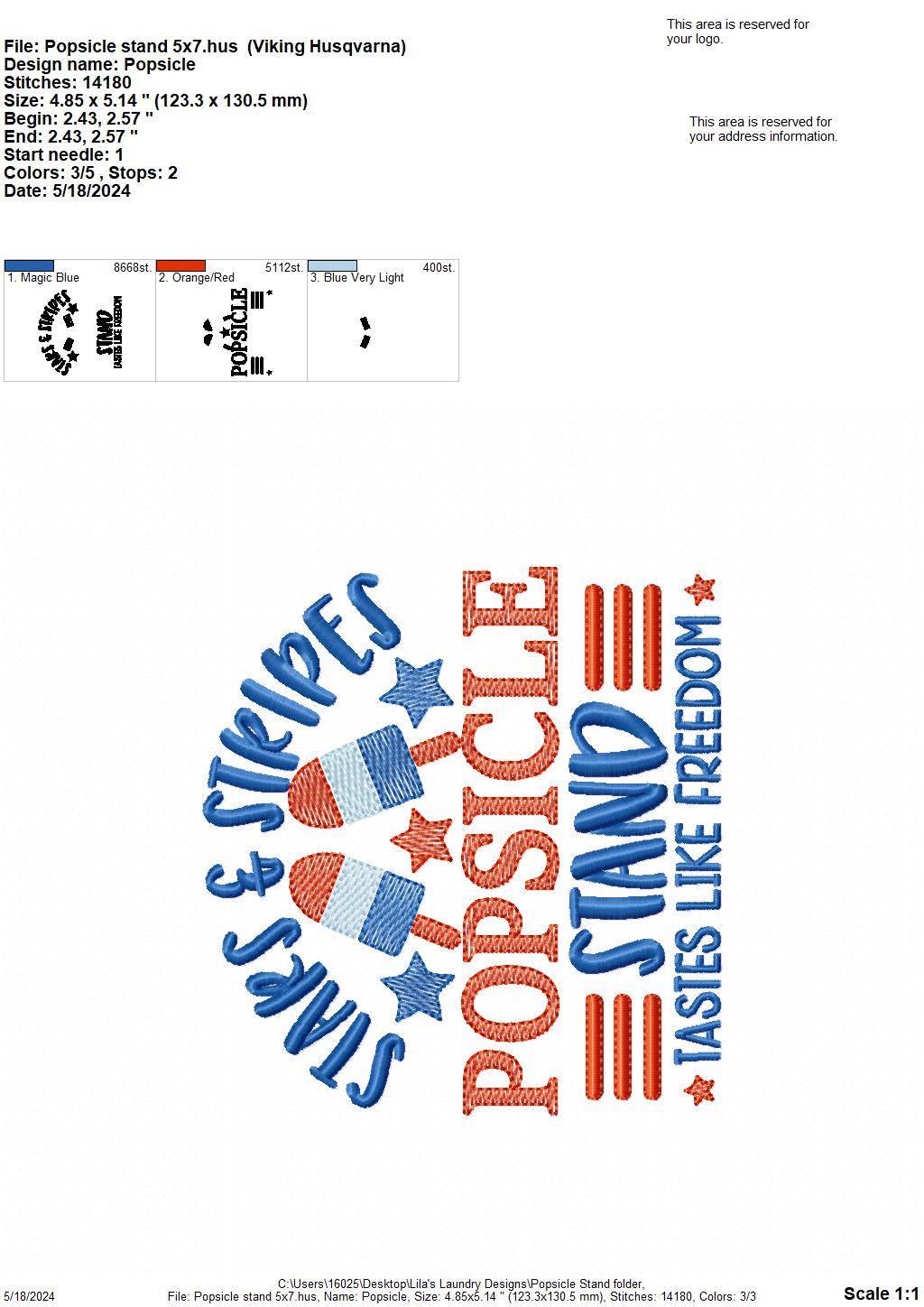 Popsicle Stand - 3 Sizes - Digital Embroidery Design