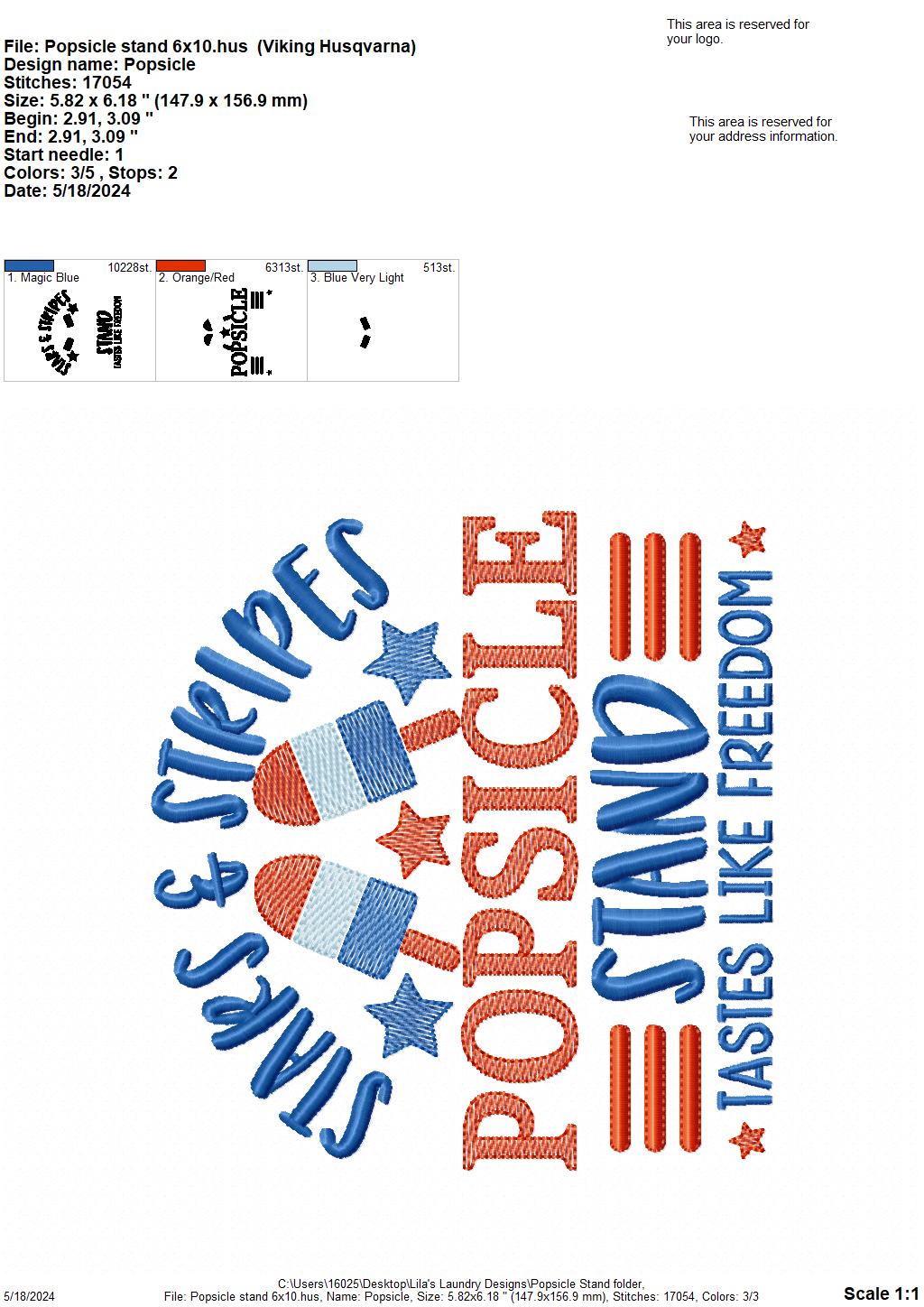 Popsicle Stand - 3 Sizes - Digital Embroidery Design