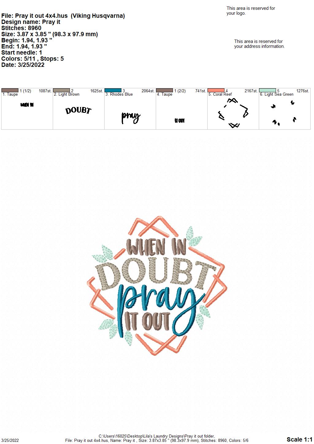 Pray it Out - 4 sizes- Digital Embroidery Design