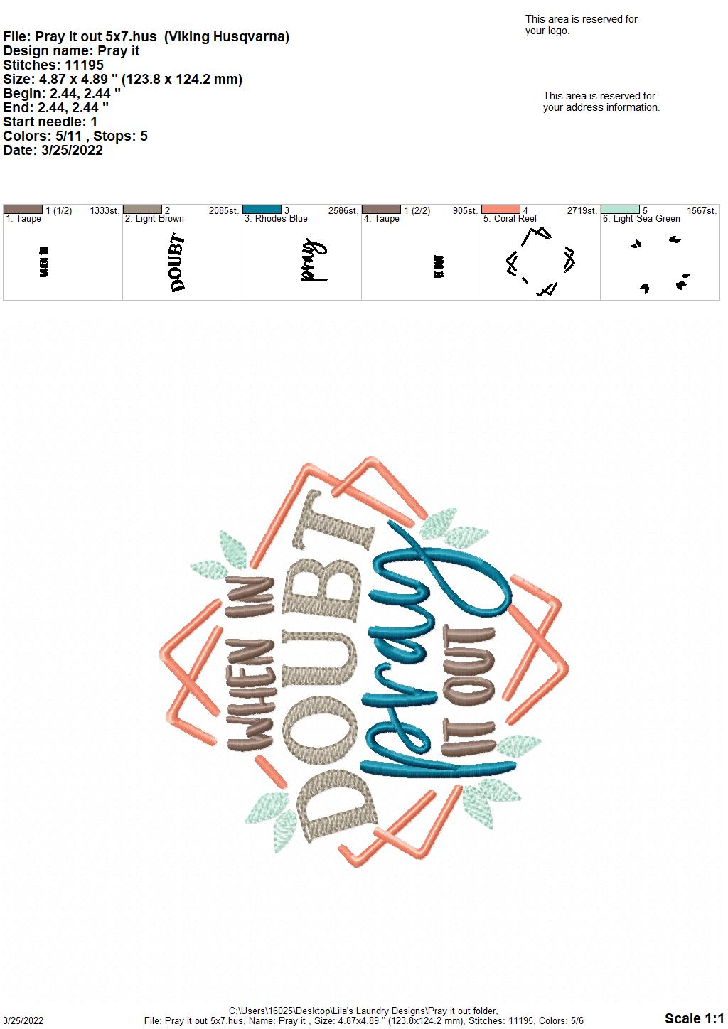 Pray it Out - 4 sizes- Digital Embroidery Design