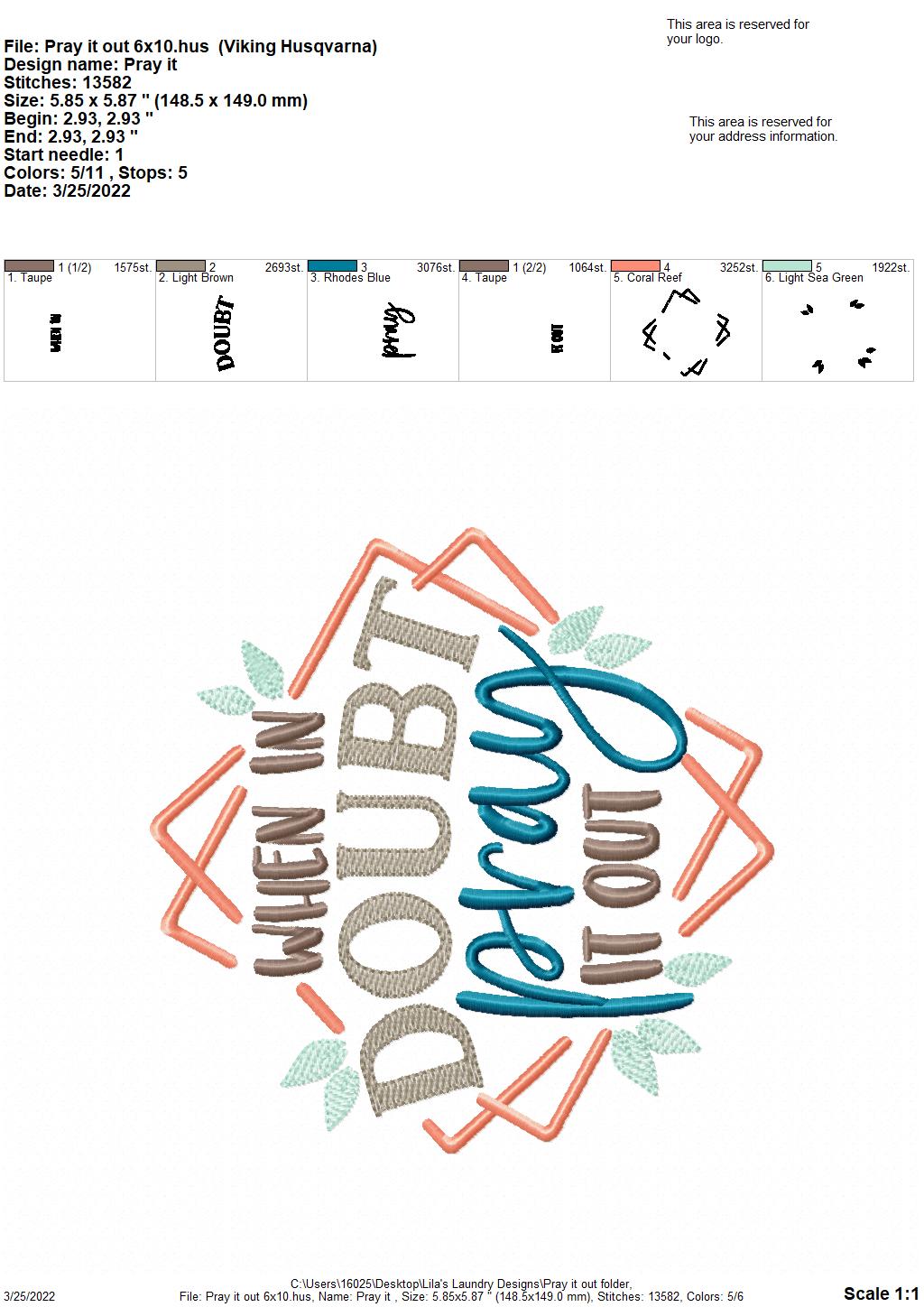 Pray it Out - 4 sizes- Digital Embroidery Design