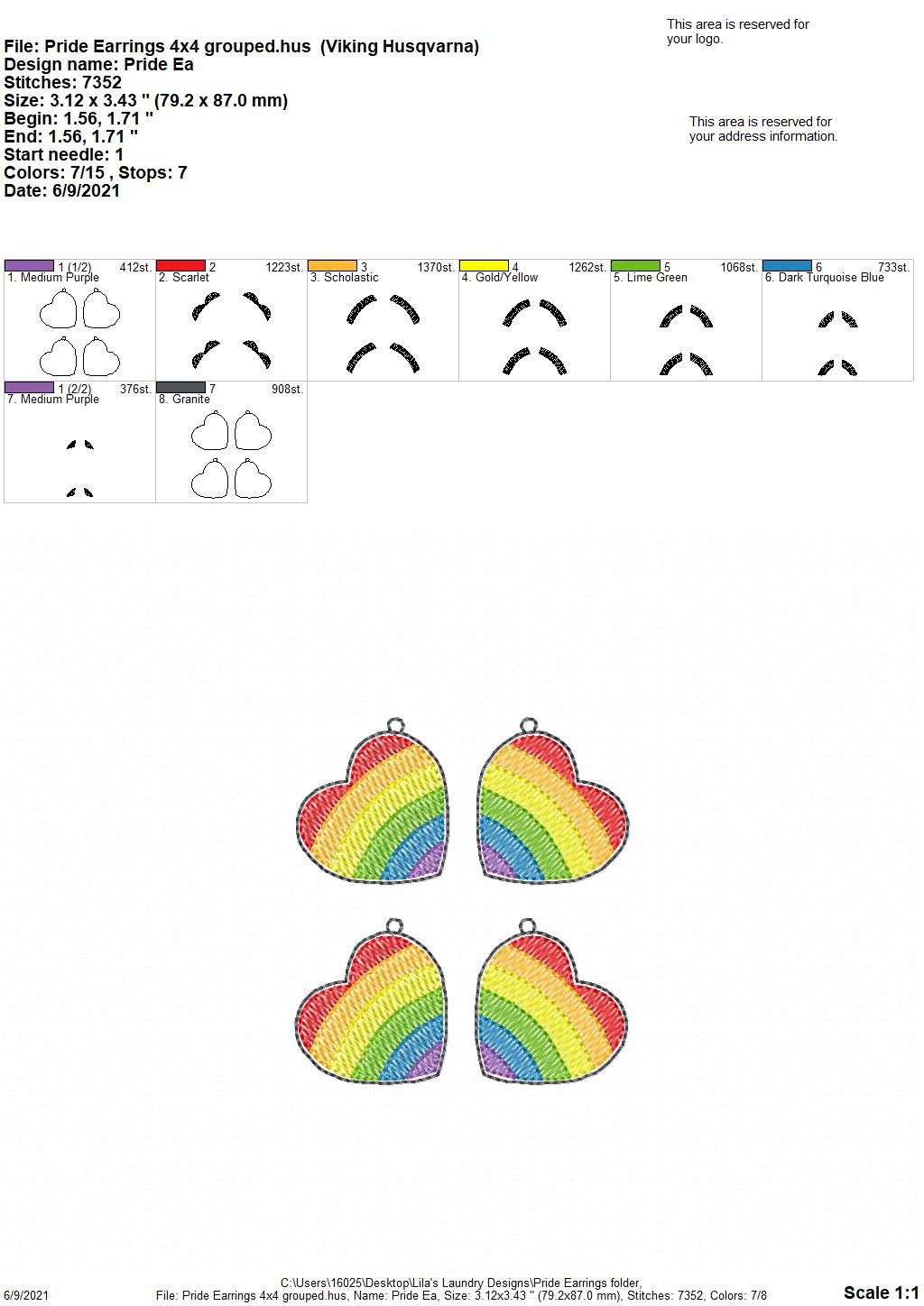 Pride Earrings - 1 Size - Digital Embroidery Design