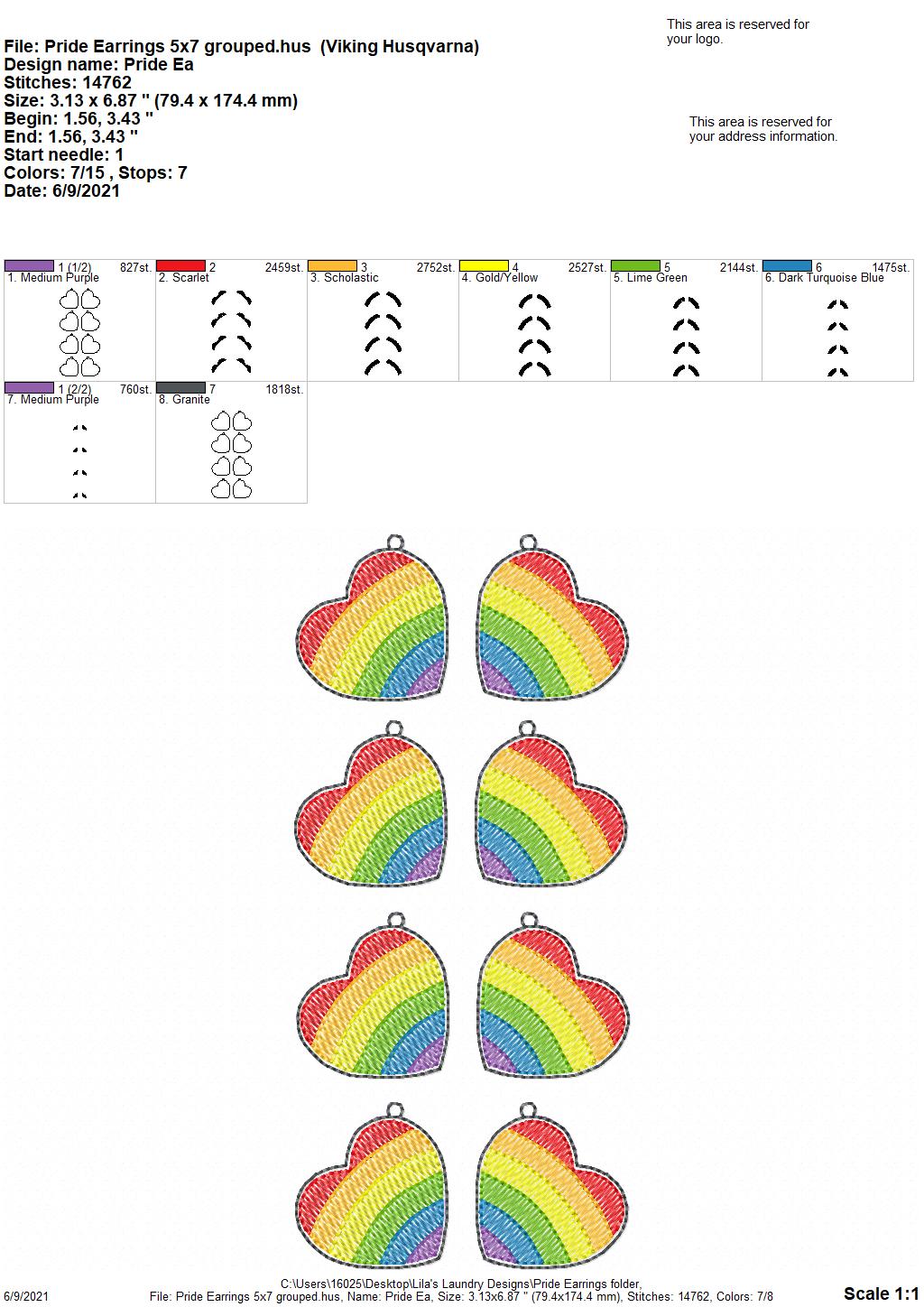 Pride Earrings - 1 Size - Digital Embroidery Design
