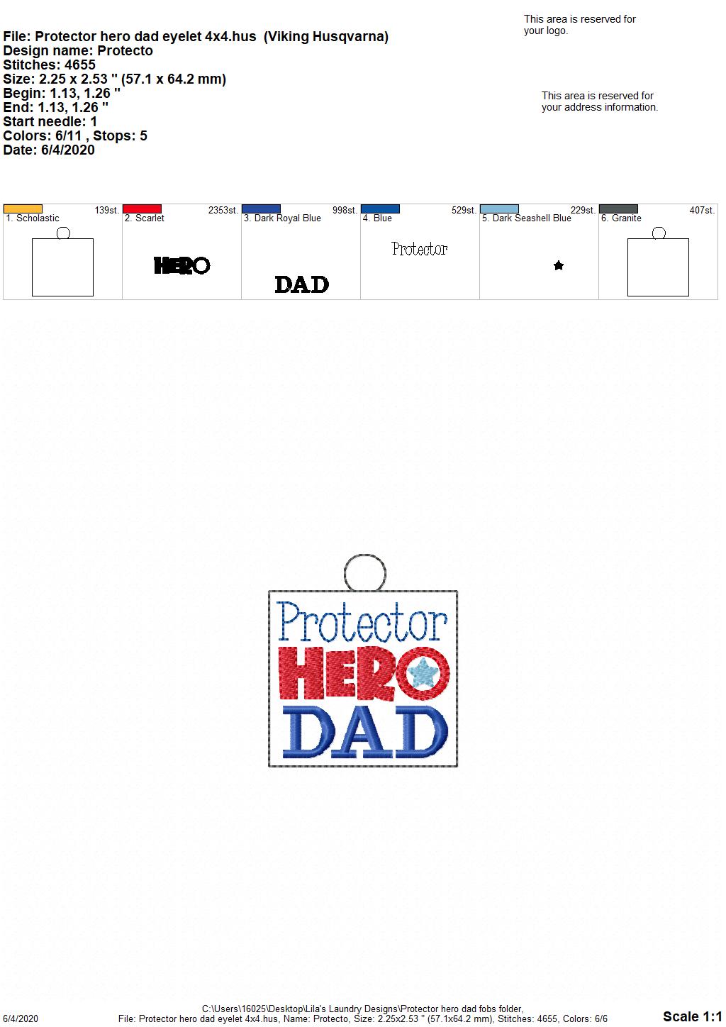 Protector Hero Dad Fobs - DIGITAL Embroidery DESIGN