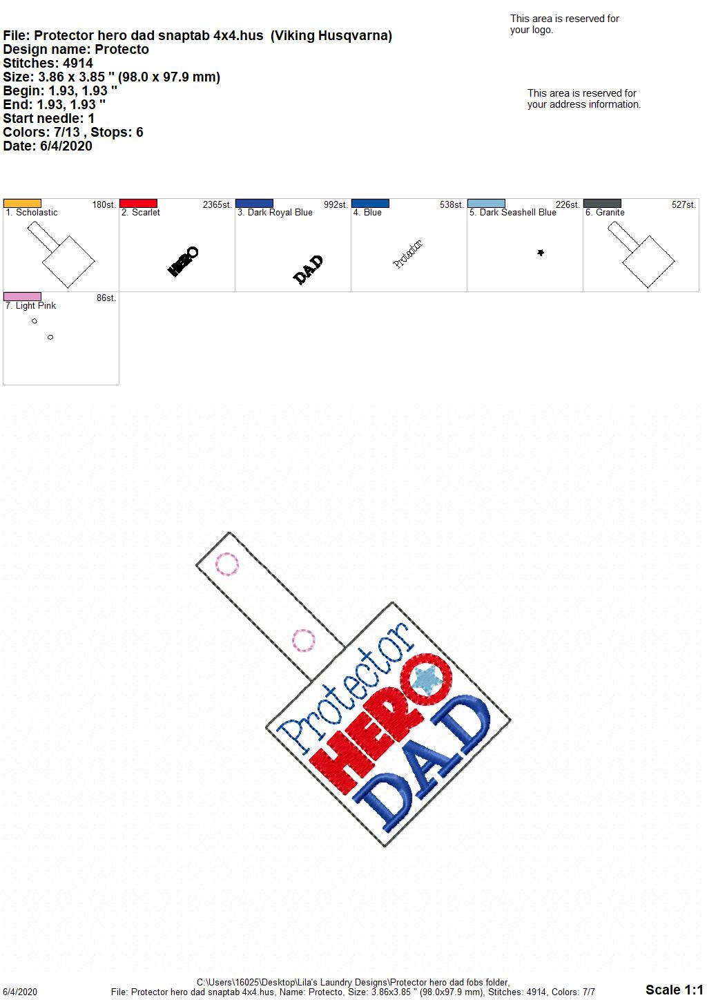 Protector Hero Dad Fobs - DIGITAL Embroidery DESIGN