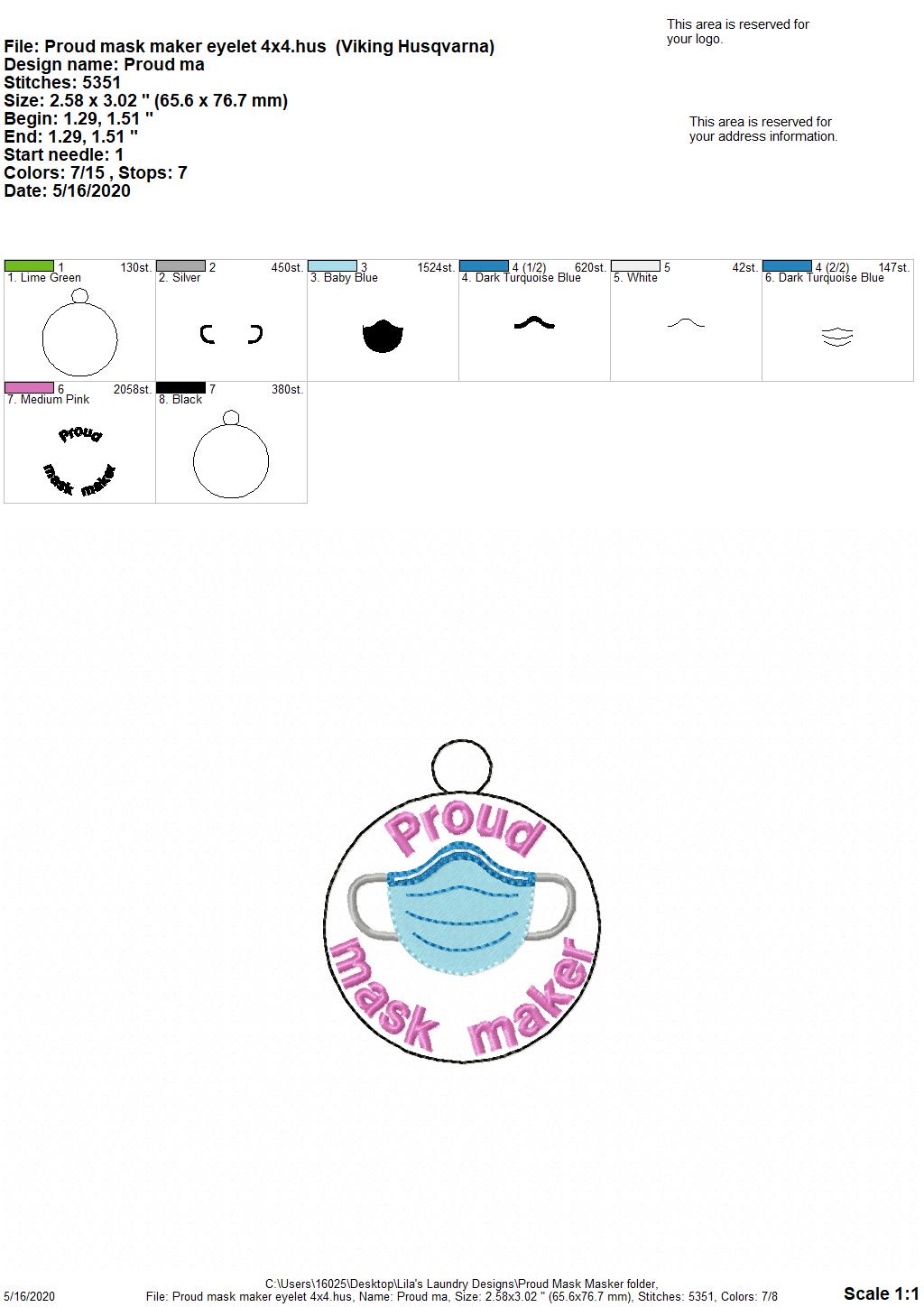 Proud Mask Maker Fobs - DIGITAL Embroidery DESIGN